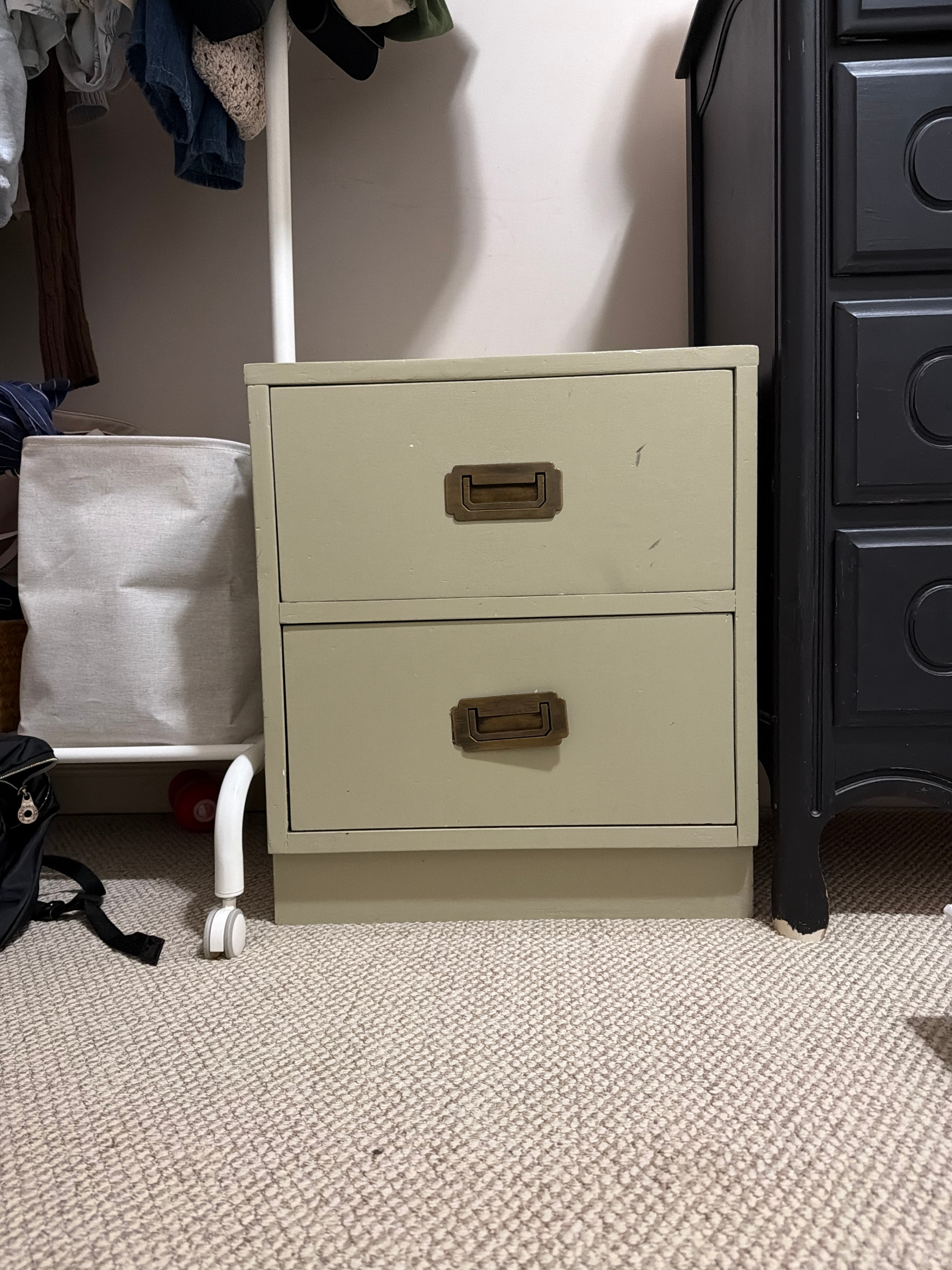 Vintage-Style Steel & Wood 2-Drawer Nightstand / Bedside Table