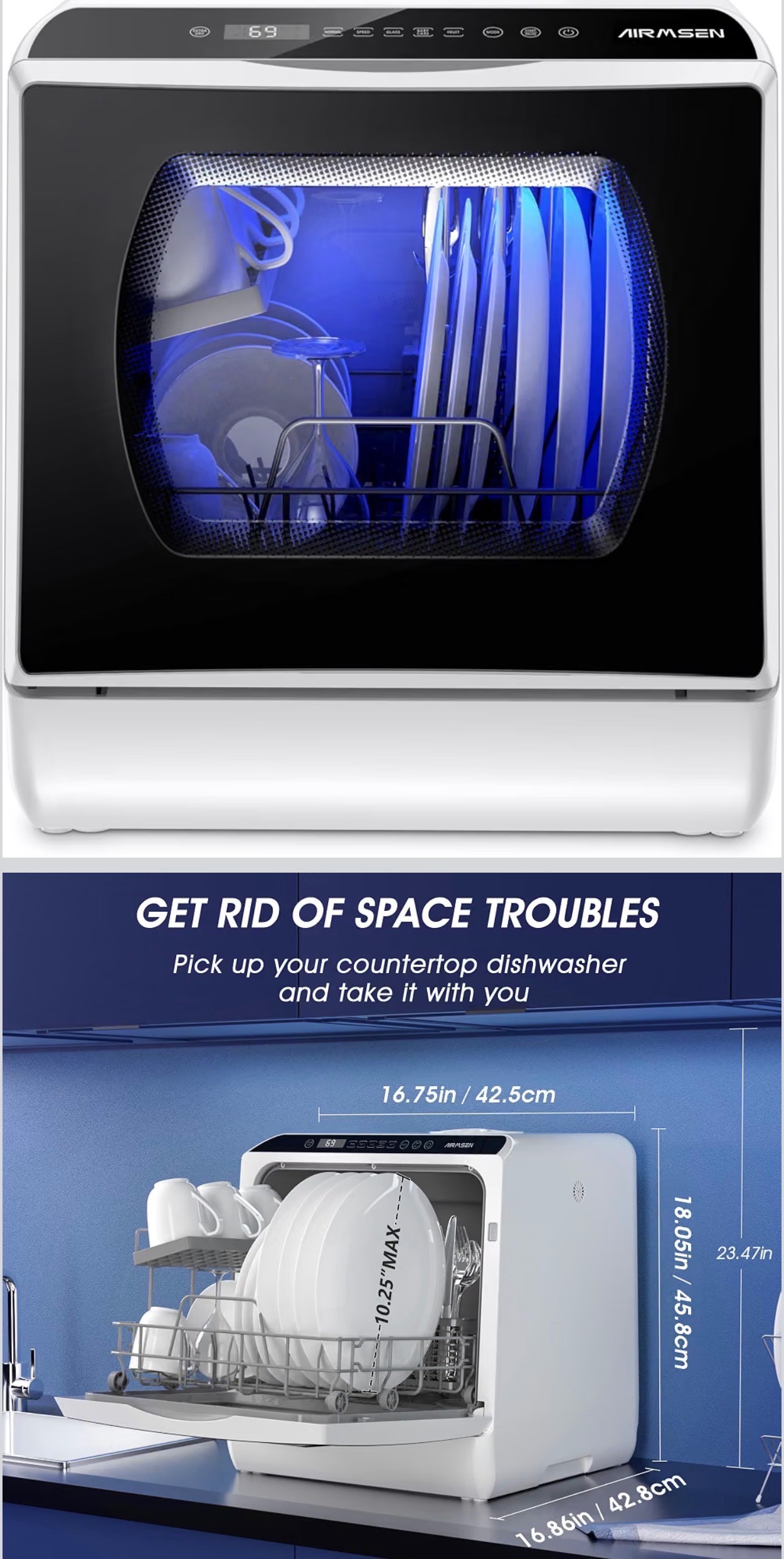 AIRMSEN Portable Countertop Dishwasher No Hookup Needed 6 Progra - photo 2