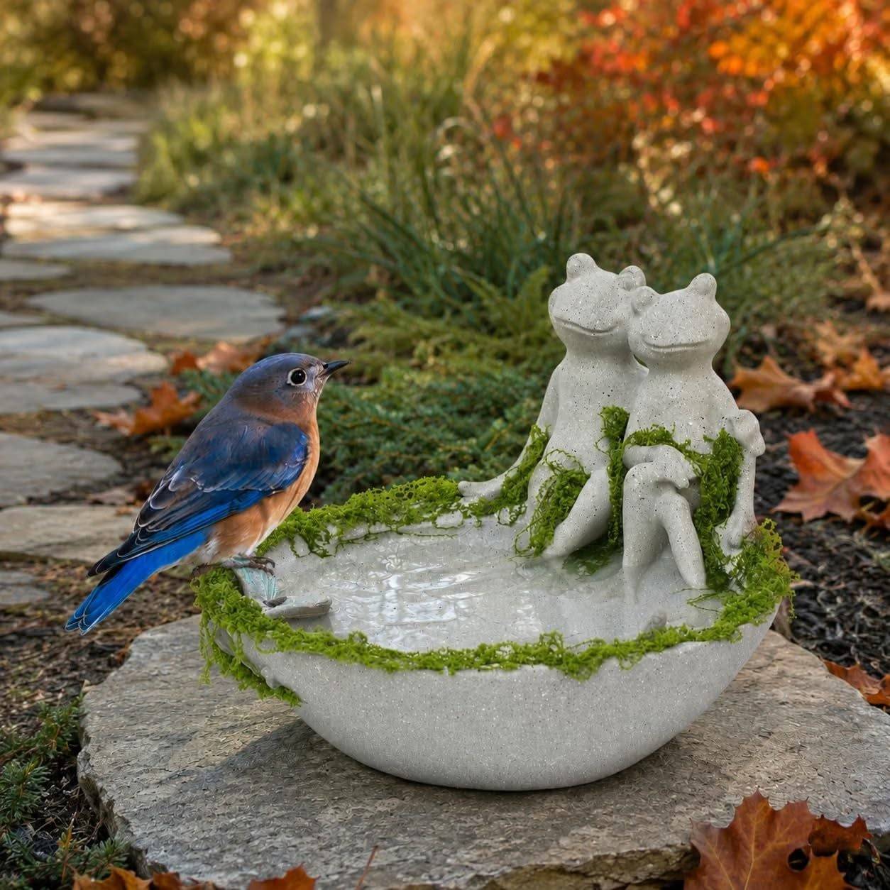 Small Resin Ground Birdbath Bowl, Frog Couple - photo 2