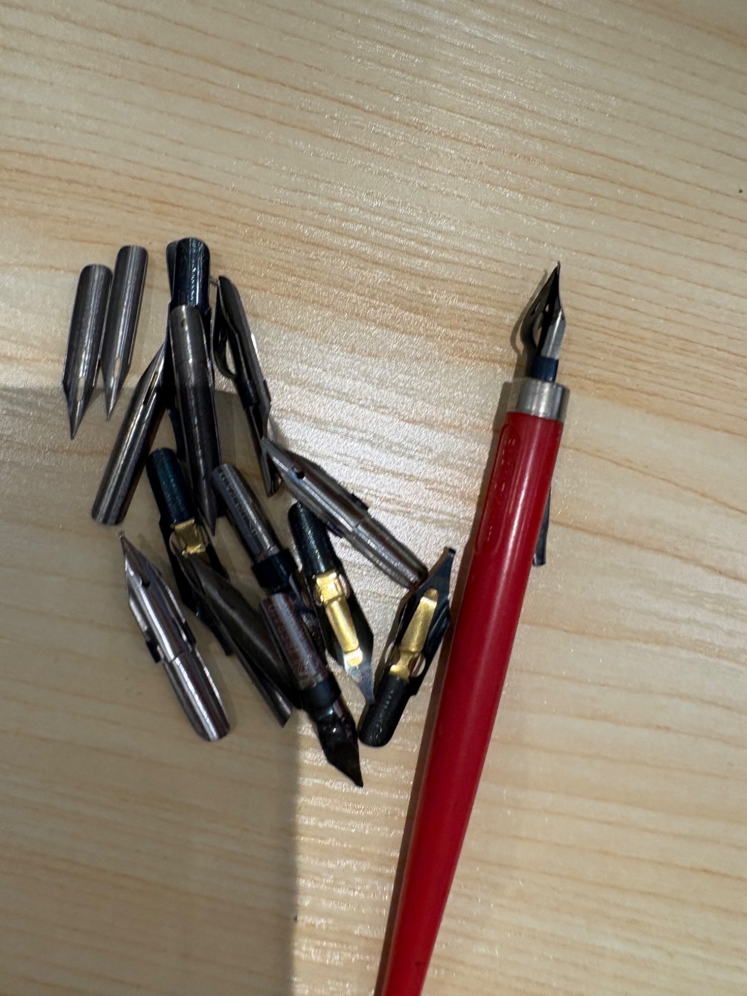 Assorted Calligraphy Pen Nibs & Red Pen Holder