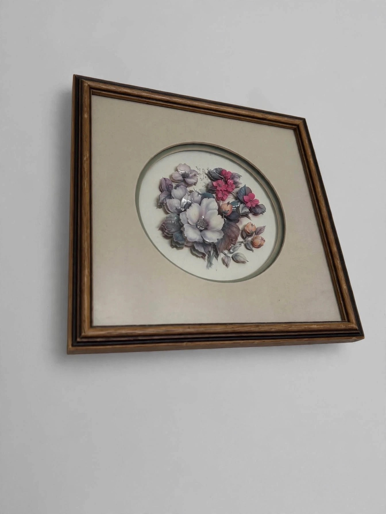 Vintage 3D Floral Paper Tole Framed Art White Pink Bouquet - photo 4