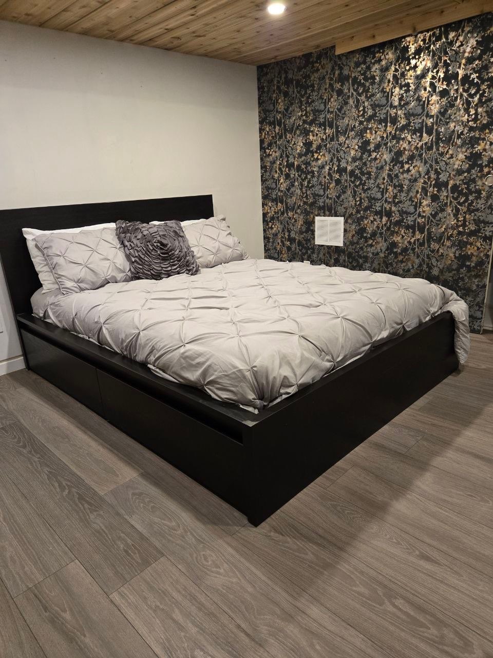 IKEA MALM Queen Bed Frame with 4 Storage Boxes - Dark Brown