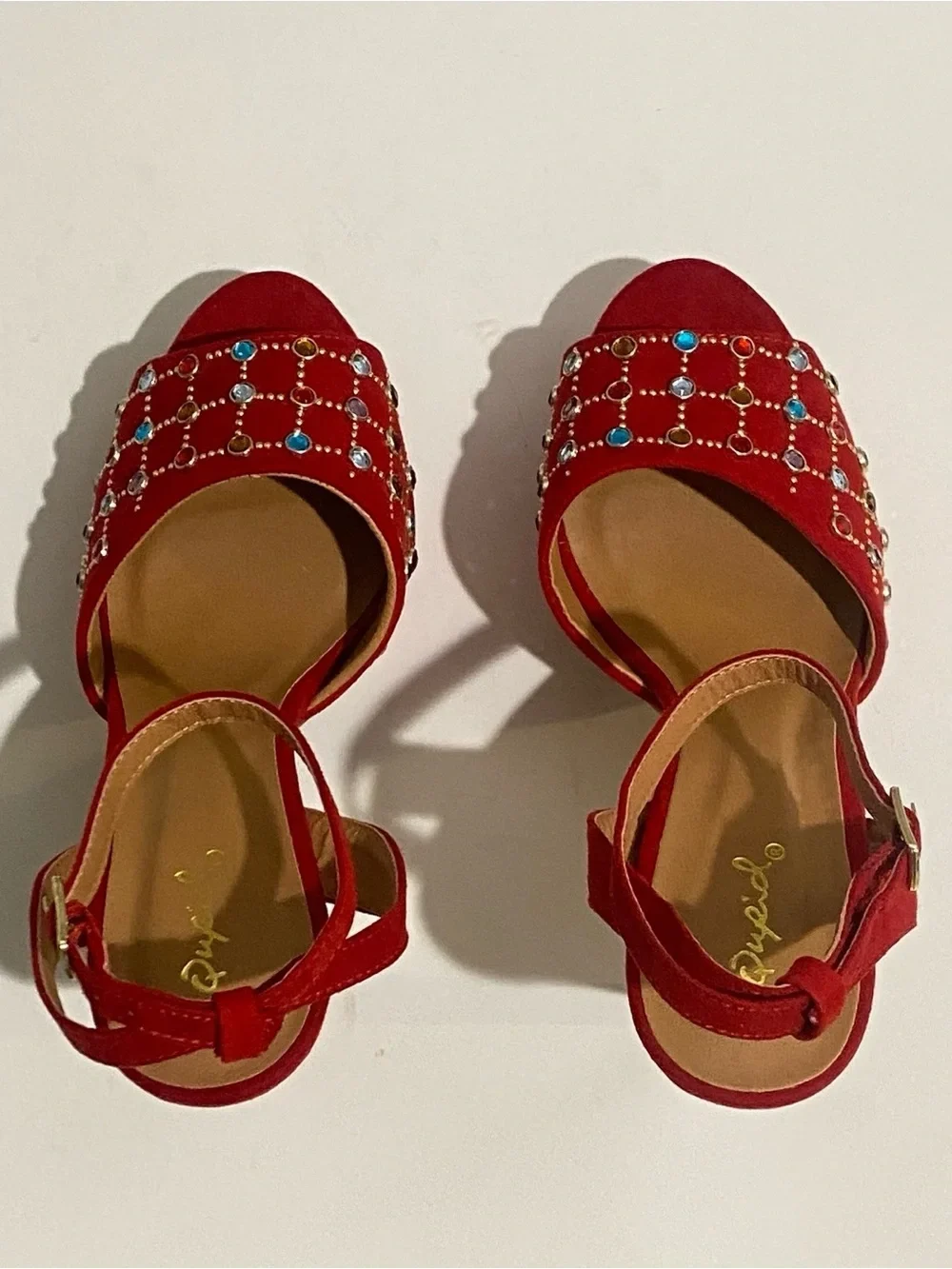 Qupid Women's 8.5 Red Rhinestone Studded Platform Heels - photo 3