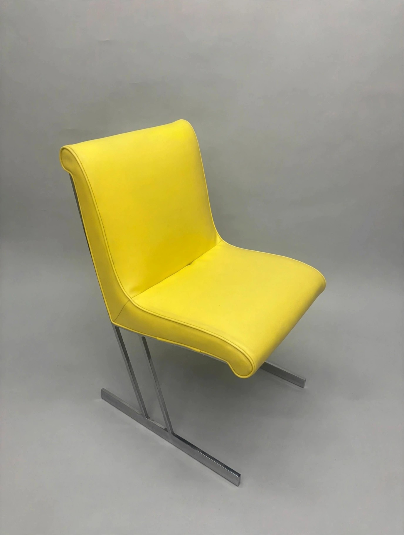 FDY Yellow Vinyl Cantilever Dining Chairs Pair, Chrome Base - photo 3