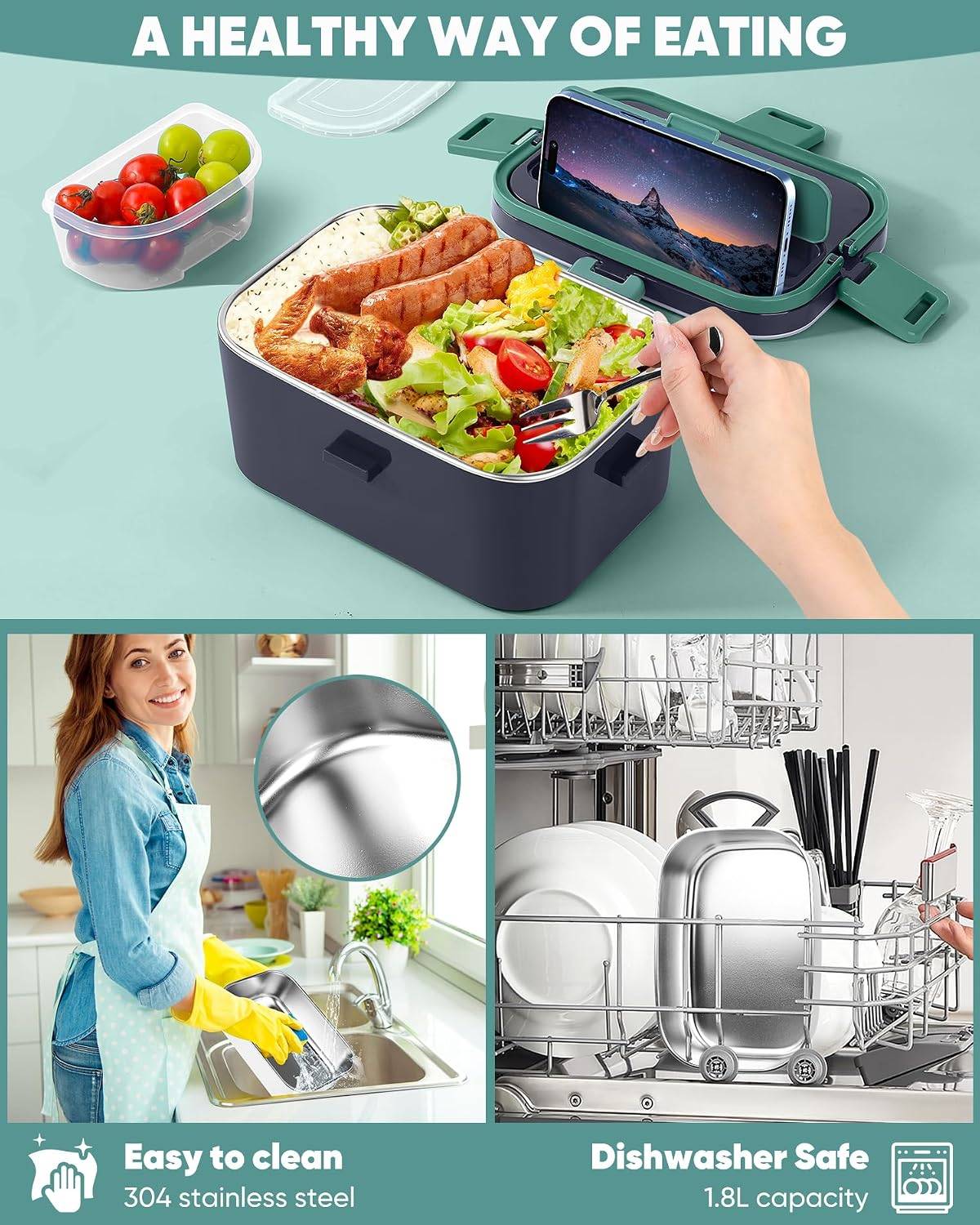 Electric Lunch Box Food Heater 100W 1.8L Stainless Steel - photo 5