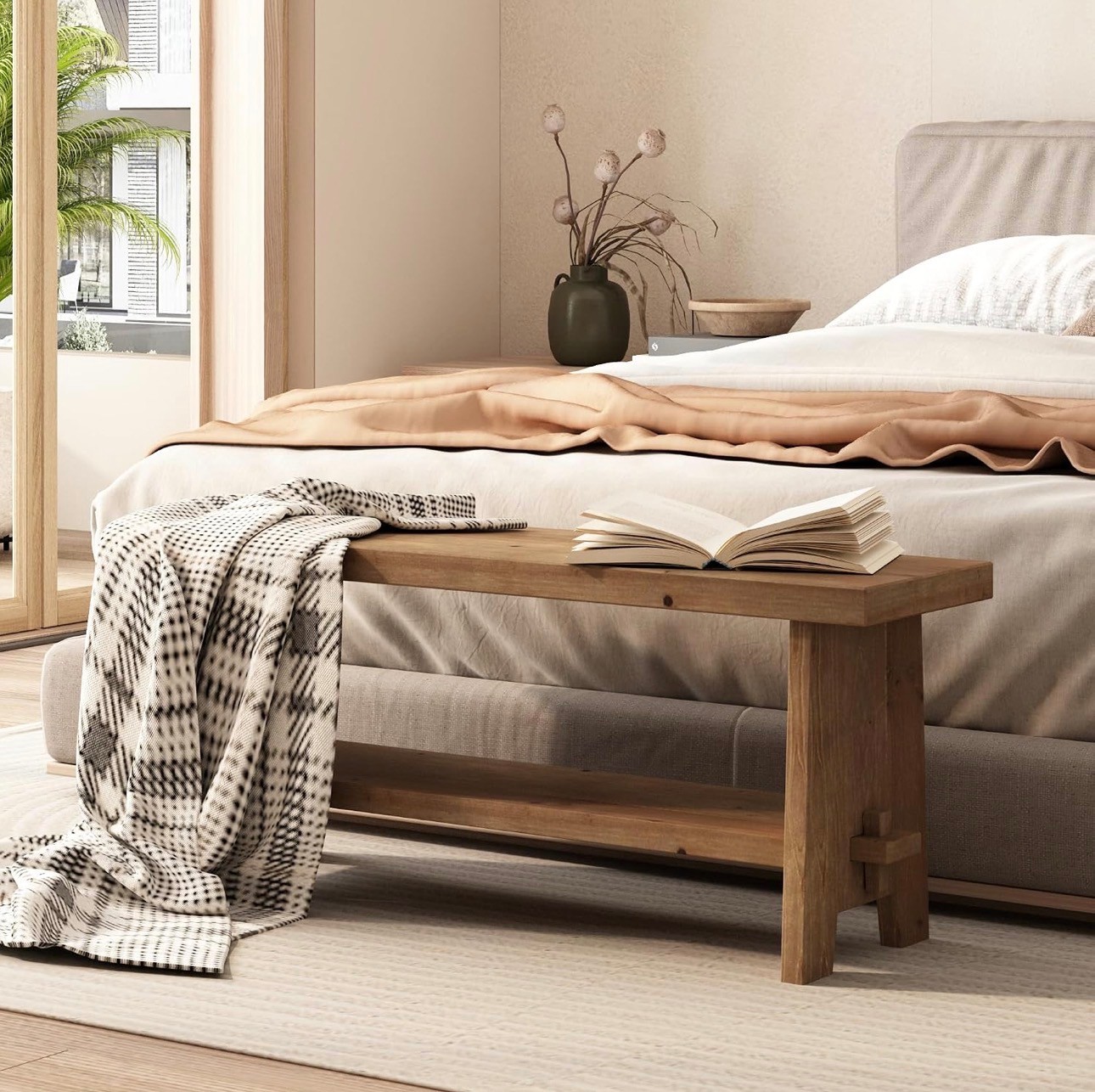 NEW: Entryway Bench 43.3" Indoor Solid Wood Bench