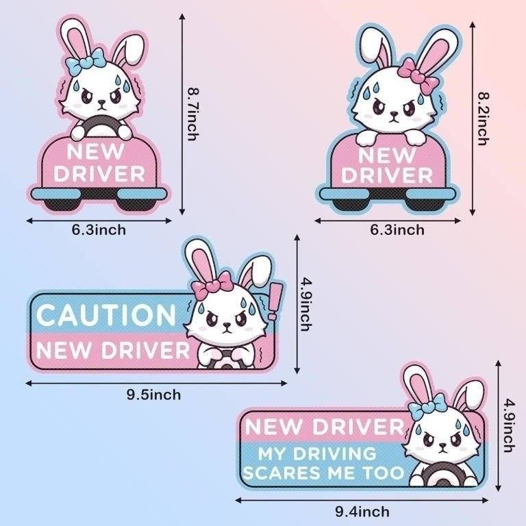 NEW 4pcs Cute Cartoon Rabbit Student Driver Magnet, Reflective - photo 2