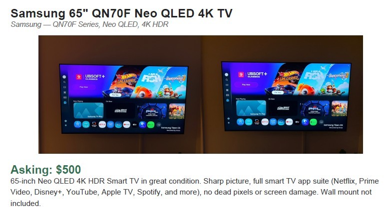 Samsung 65" QN70F Neo QLED 4K HDR Smart TV