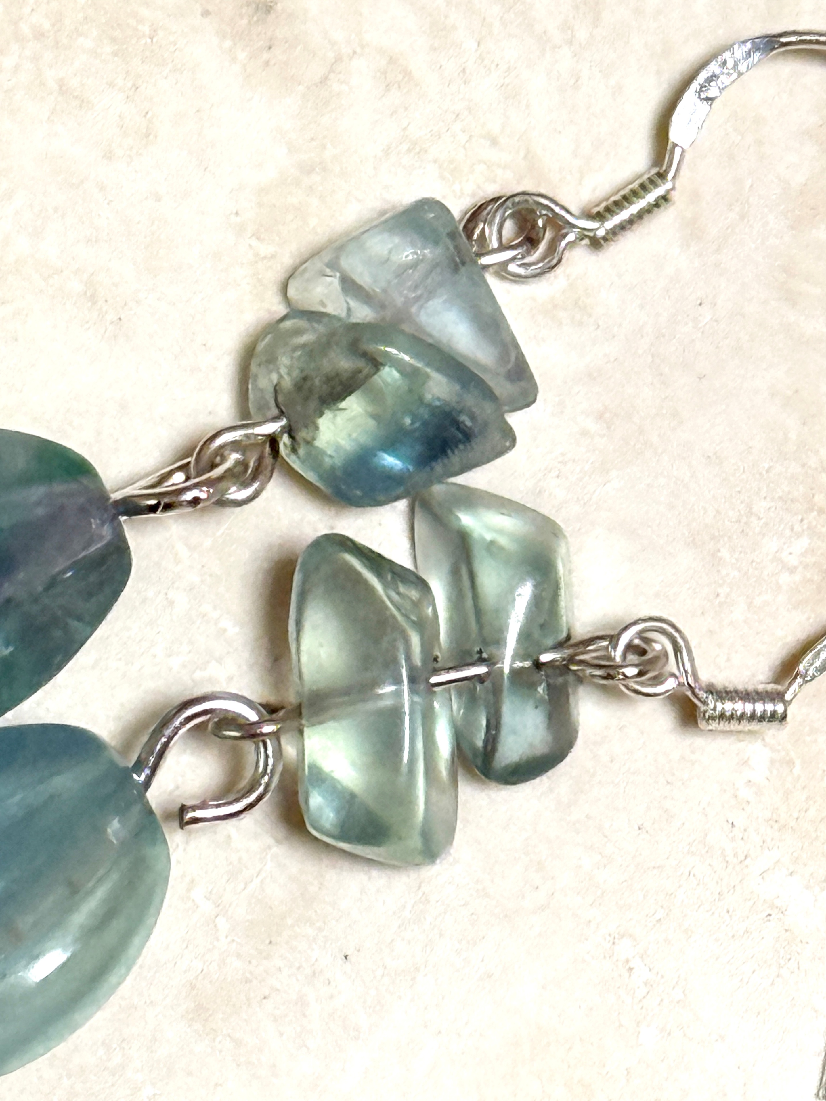 Natural Teal Fluorite Earrings, Gemstone & Sterling Silver Hooks - photo 3