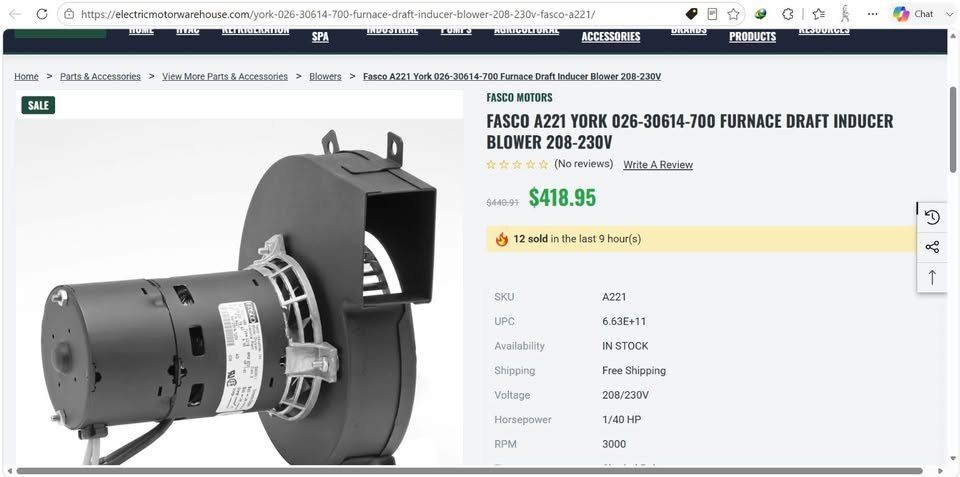 New Fasco A221 3000 RPM York Furnace Draft Inducer Blower - photo 4