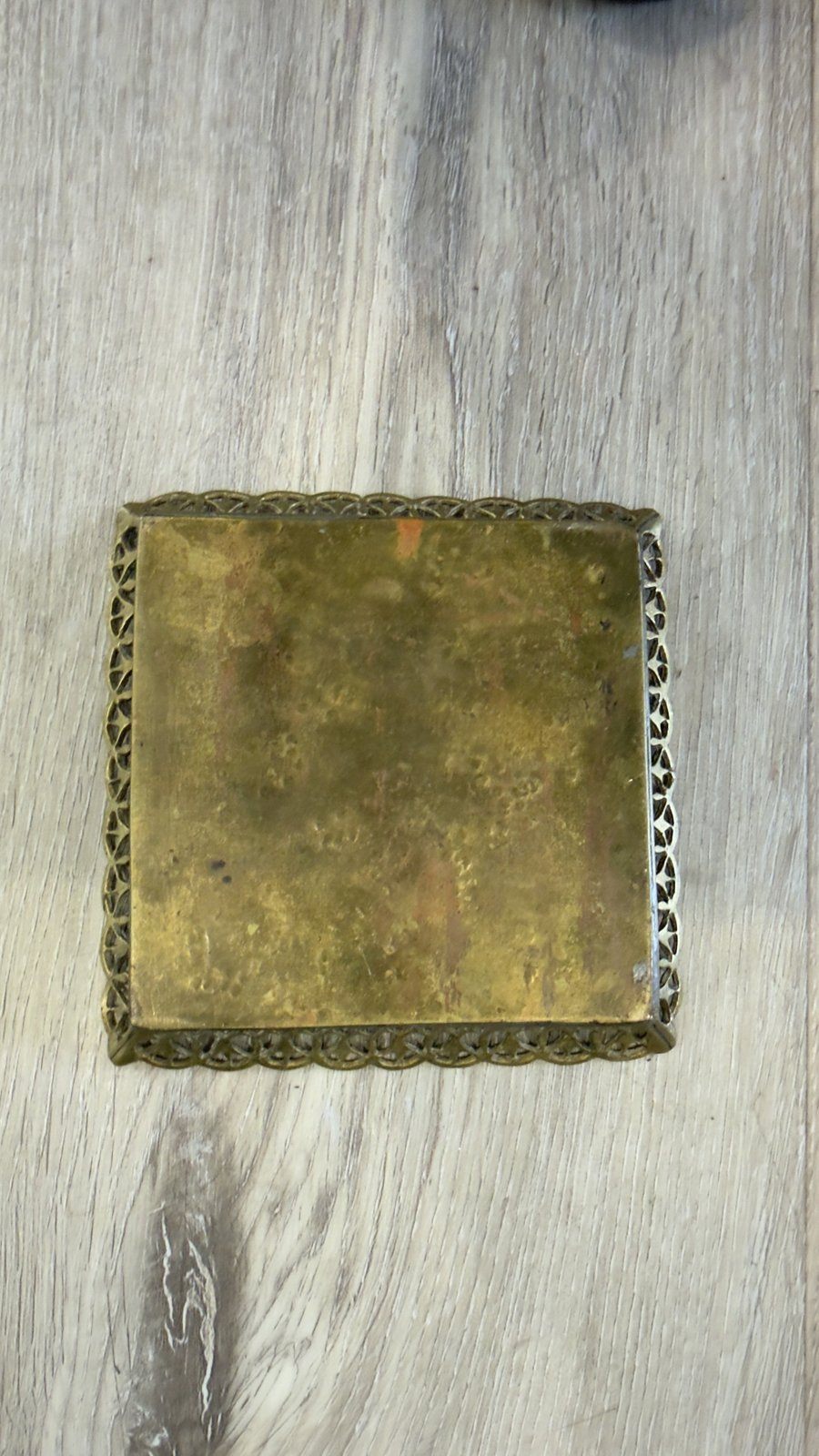 Small Vintage Brass Tray – Etched Square Filigree Vanity Tray - photo 2