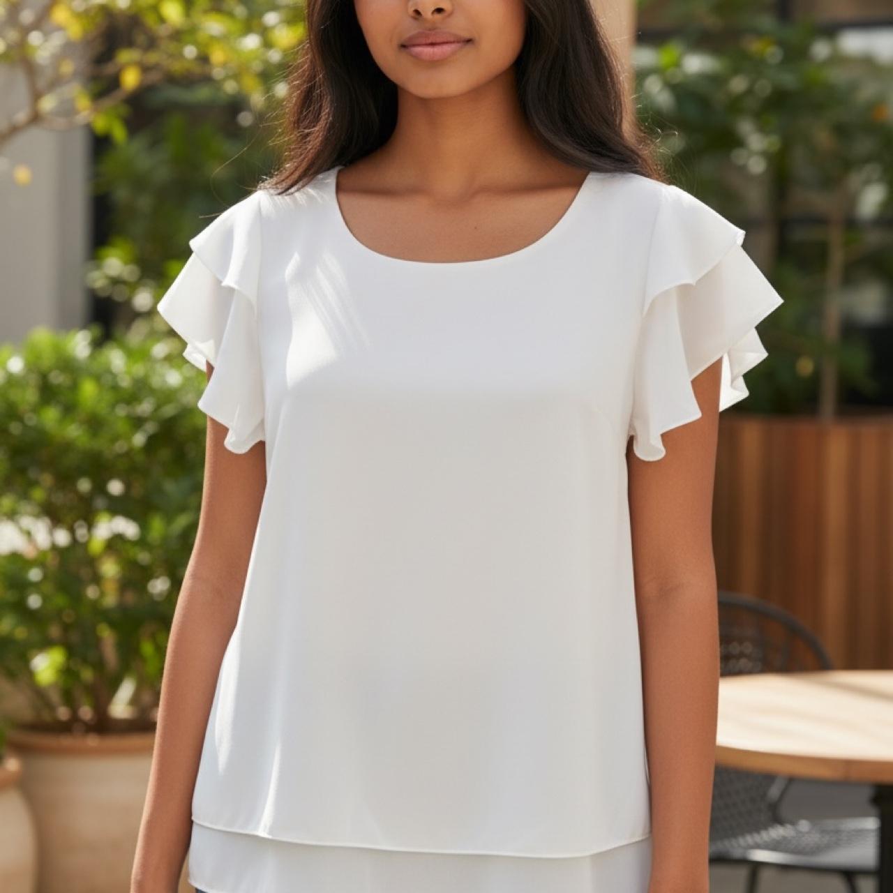 White Ruffle Blouse Flowy – Size S – Brand New