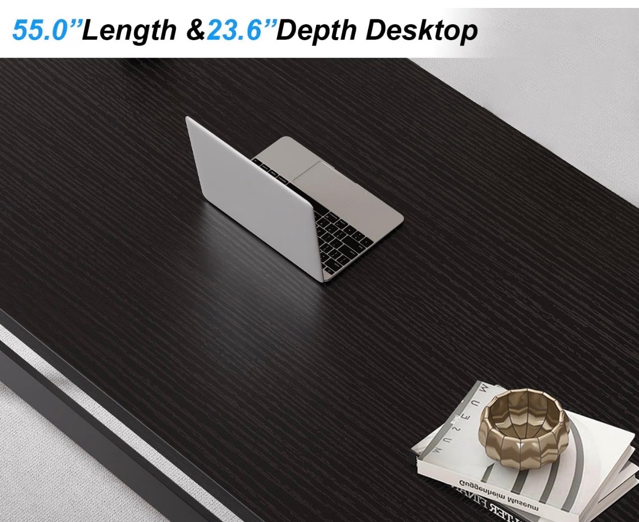 Black Modern Desk Wood Metal Workstation Black Oak, 55" - photo 5