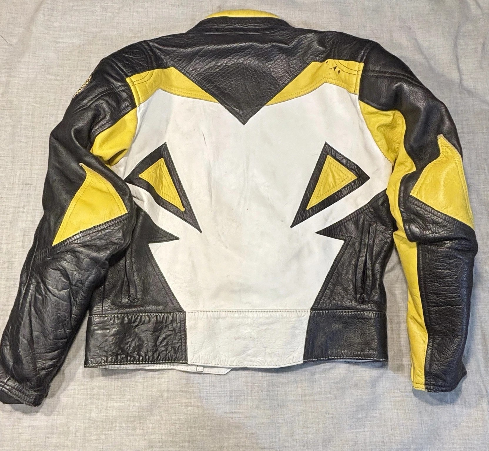 Men's Armoured Leather Motorcycle Racing Jacket Black Yellow M - photo 2