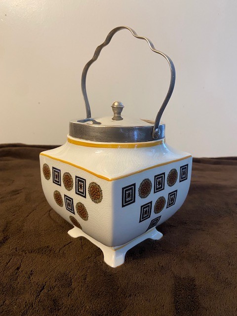 Vintage Sandland Hanley Art Deco Ceramic Biscuit Barrel, 1940s