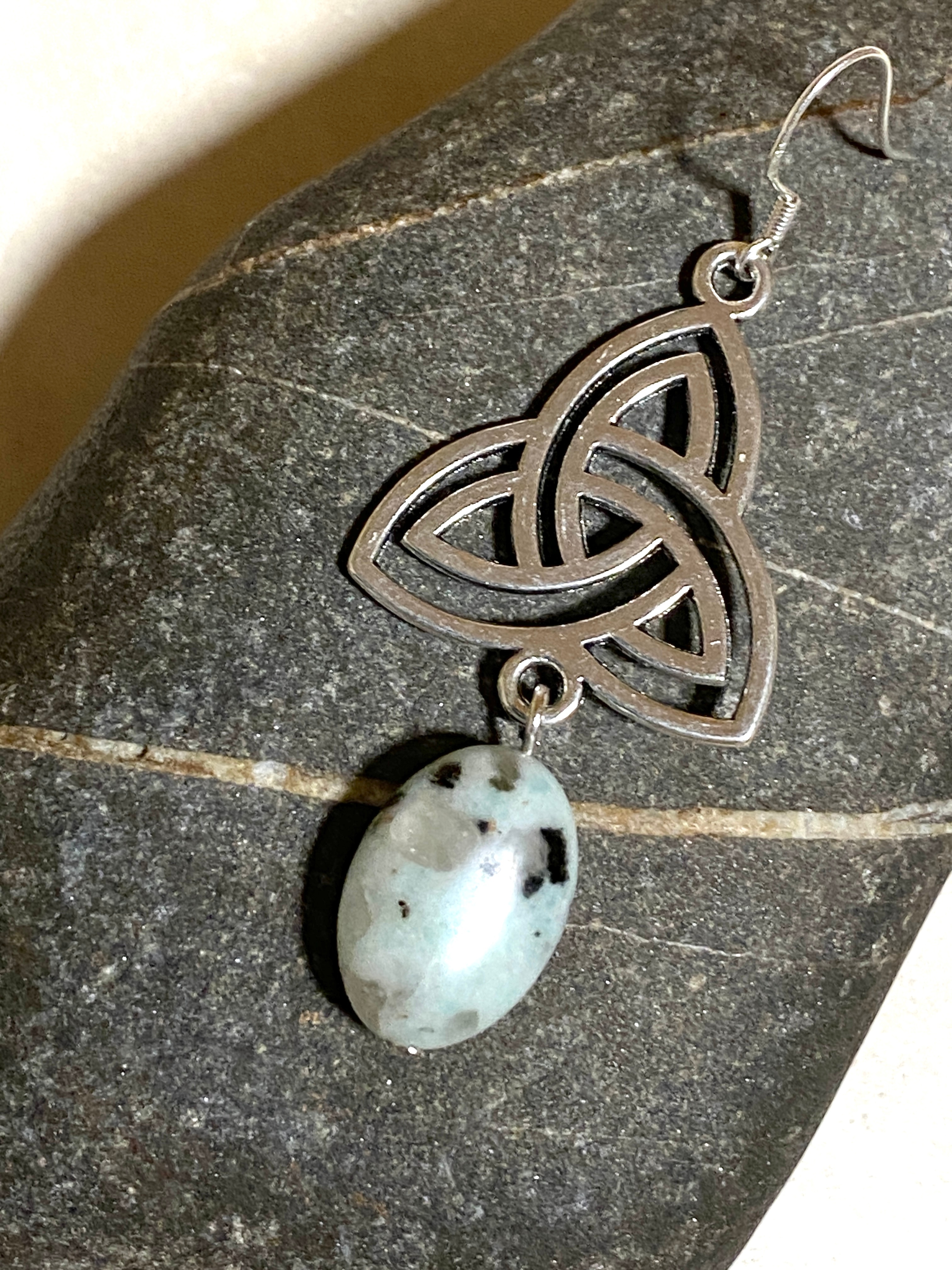 Light Teal Kiwi Jasper Triqueta Earrings, Sterling Silver Hook - photo 5