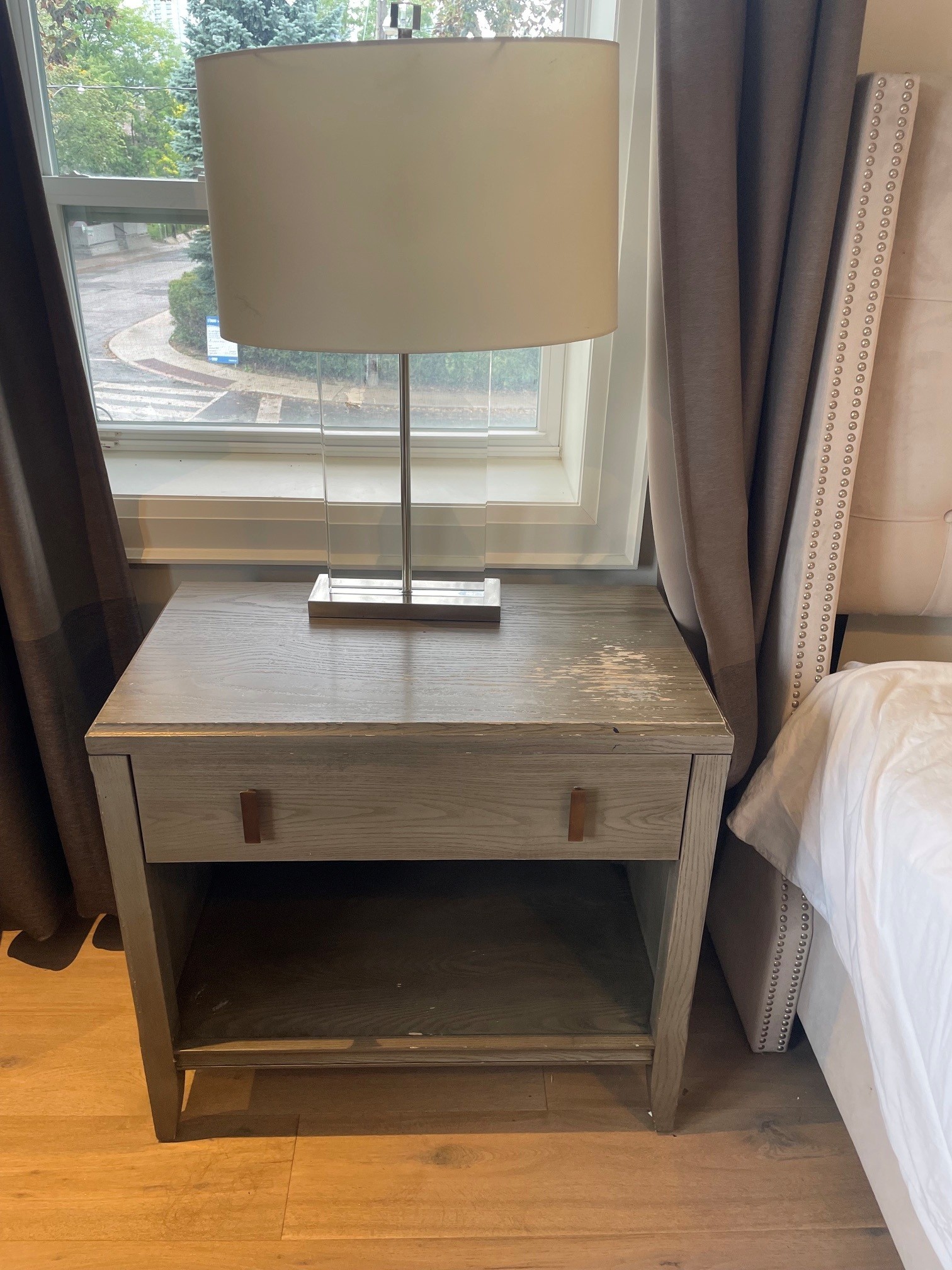 Set of Two Grey Wooden Nightstands - photo 3