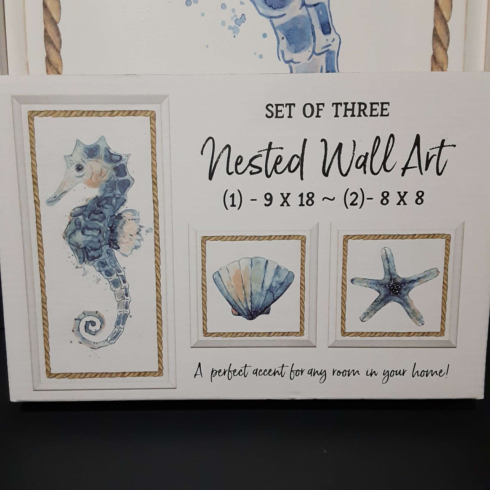 Set of 3 Nested Wall Hanging Art Seahorse Sea Shell Starfish