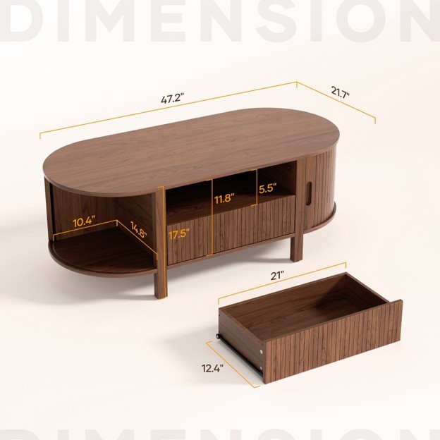 Coffee Table Sliding Door, Mid Century Modern Center Table