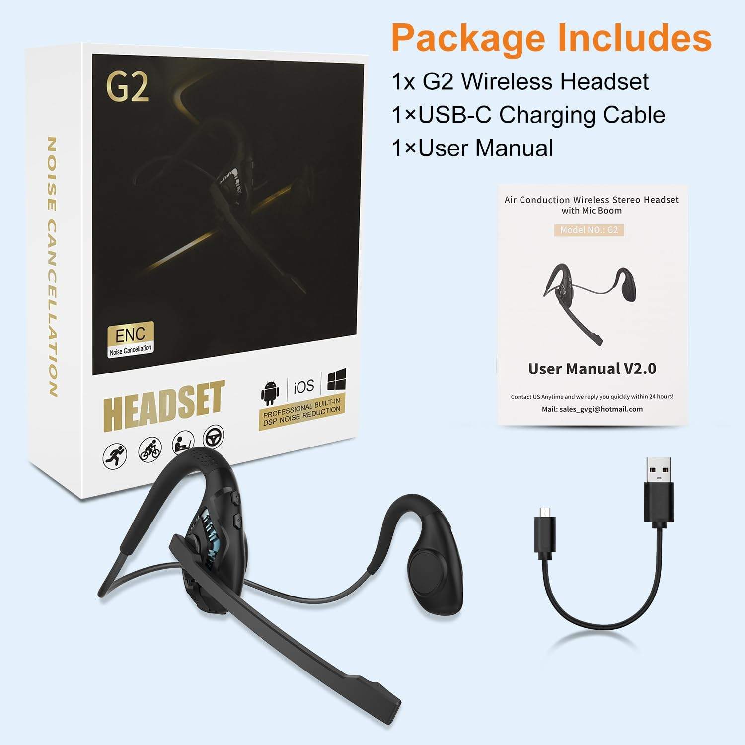 Open-Ear Bluetooth Headset with Noise-Canceling Mic - photo 2