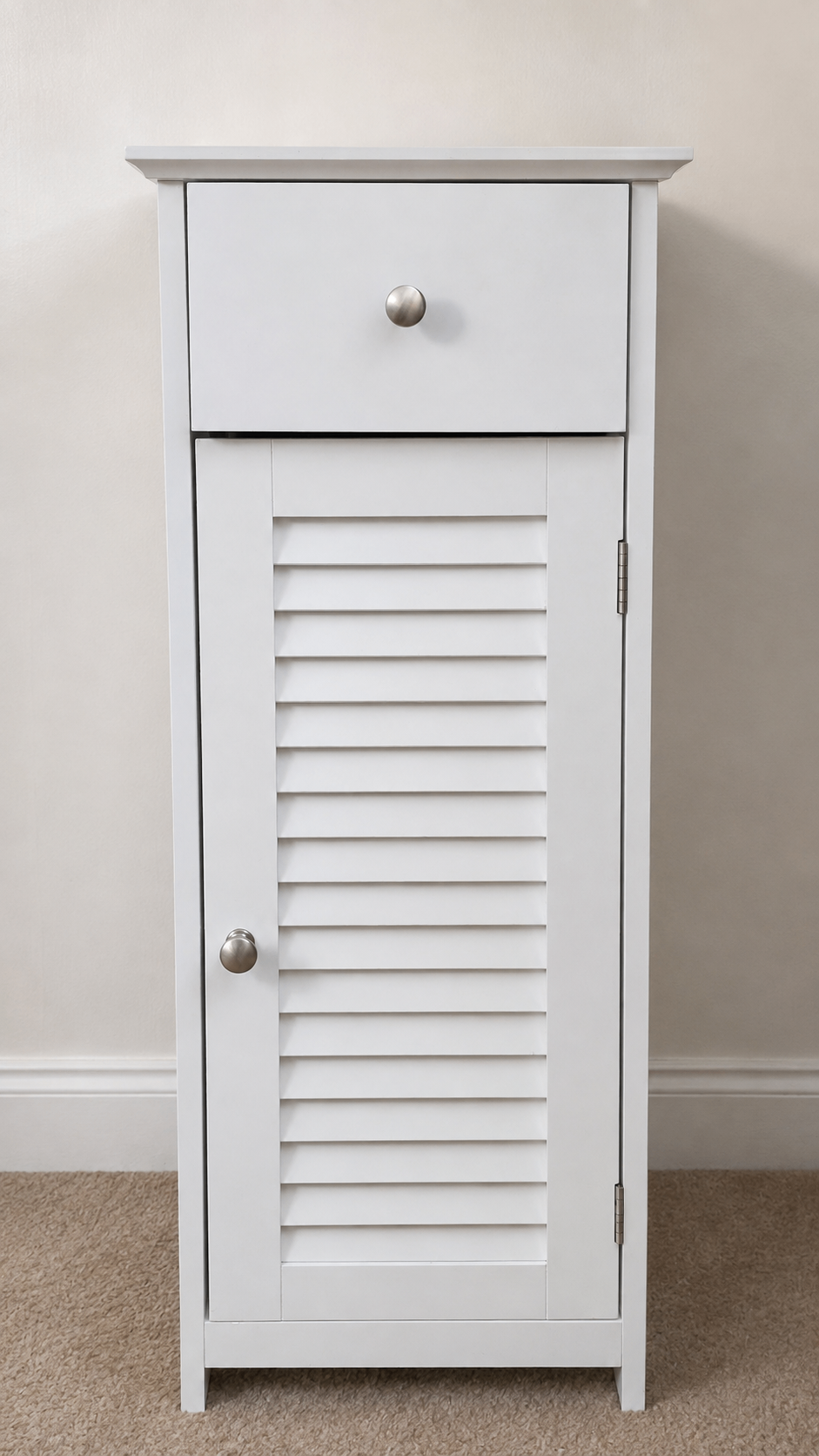 White Wooden Bathroom Storage Cabinet w/ Drawer & Shutter Door - photo 3