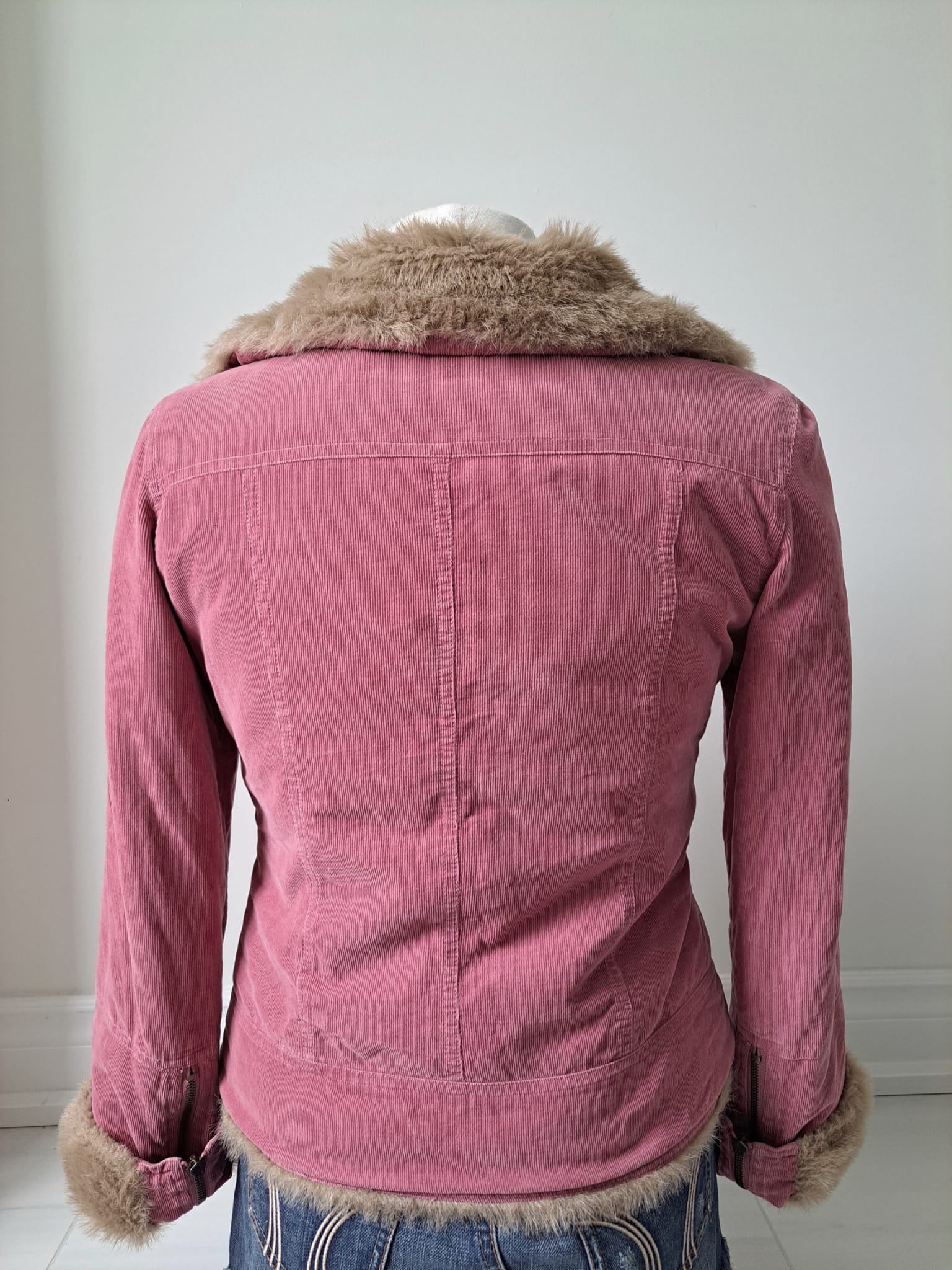 🎀 Y2K Dusty Pink Faux Fur Lined Corduroy Jacket - photo 3