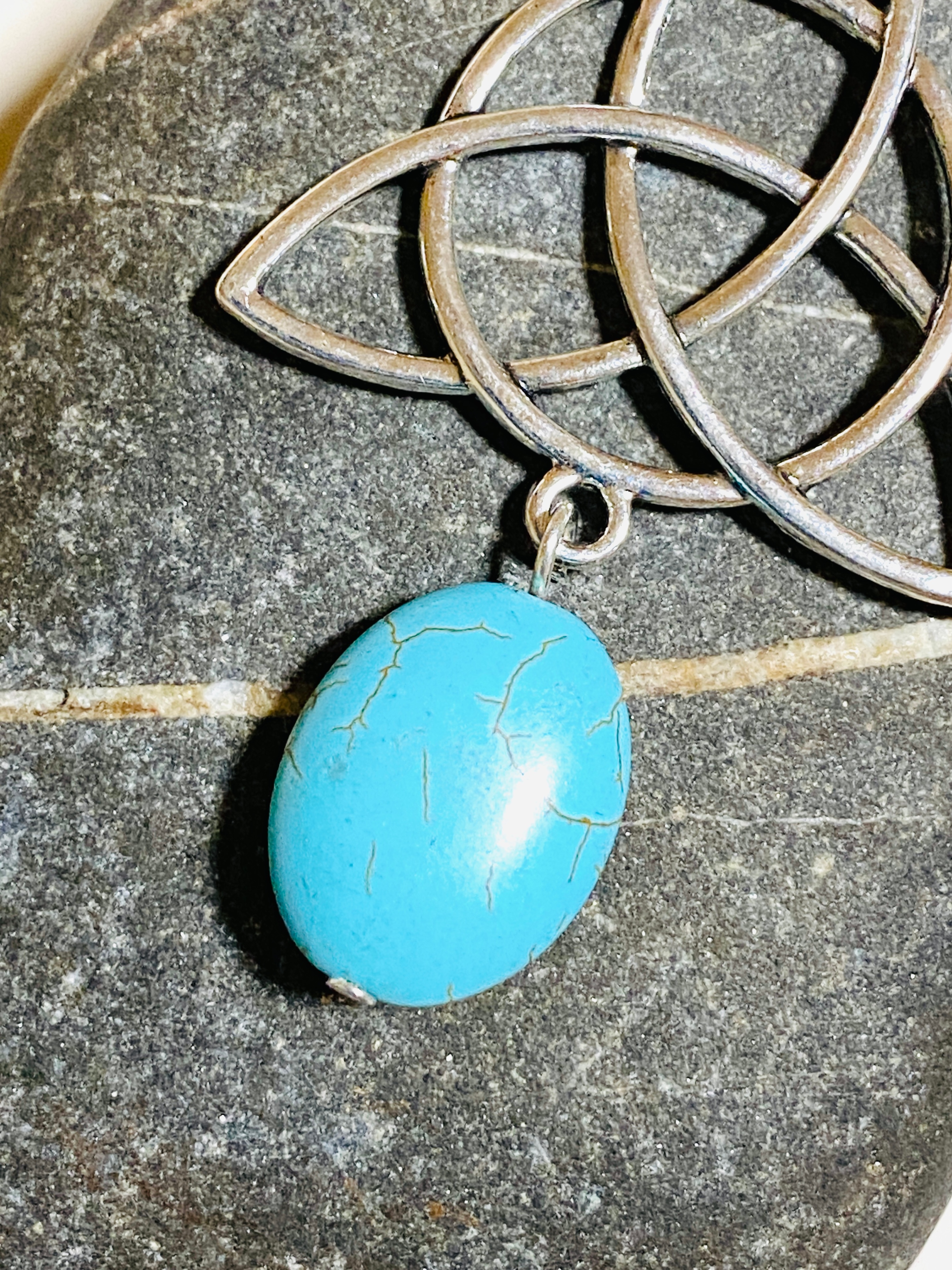 Blue Dyed Howlite Celtic Trinity Earrings, 925 Silver Hooks - photo 5