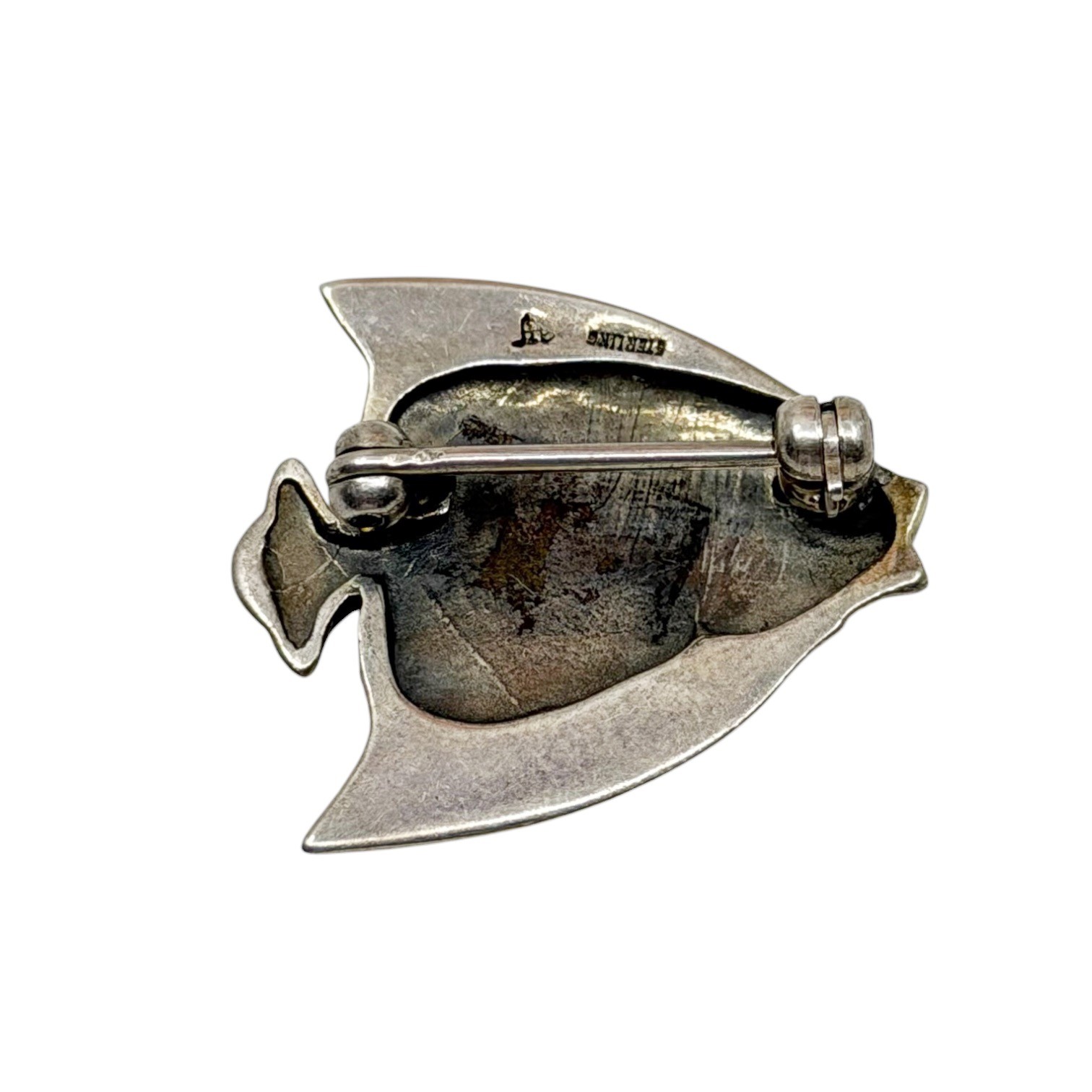 Gold vermeil sterling silver emerald marcasite fish brooch - photo 3