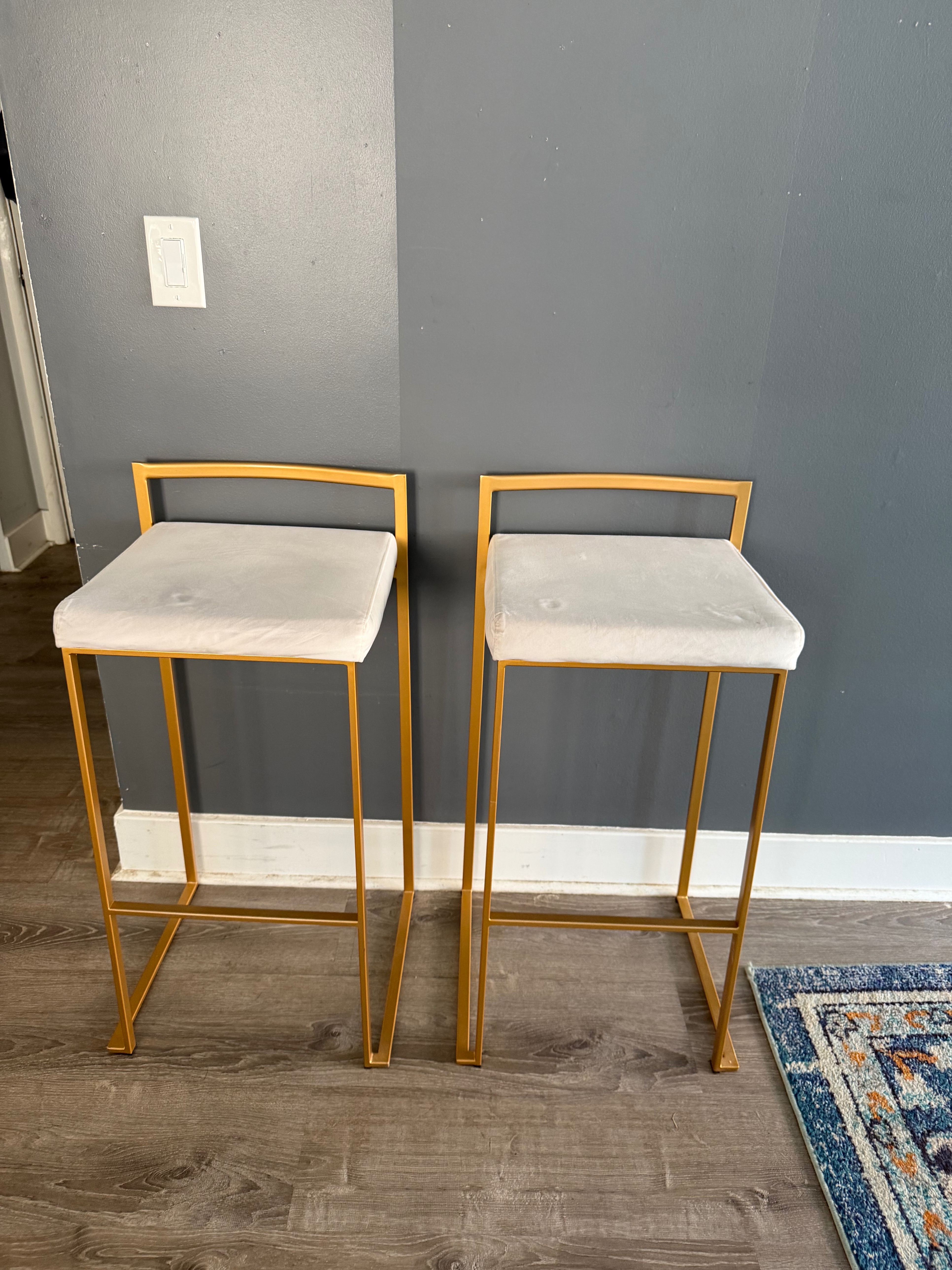 Set of 2 Gold and Cream Velvet Bar Stools - photo 2