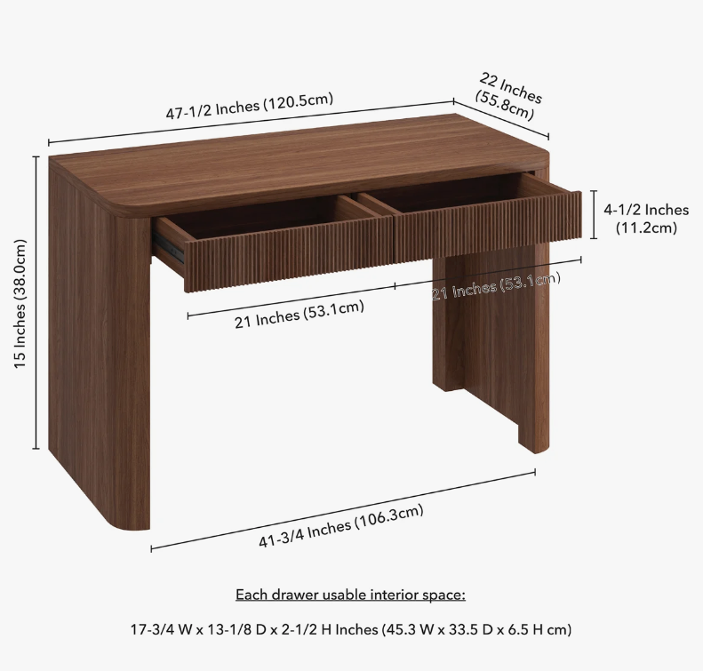 Satin Walnut Wood Vanity Console Table with Two Drawers - photo 2