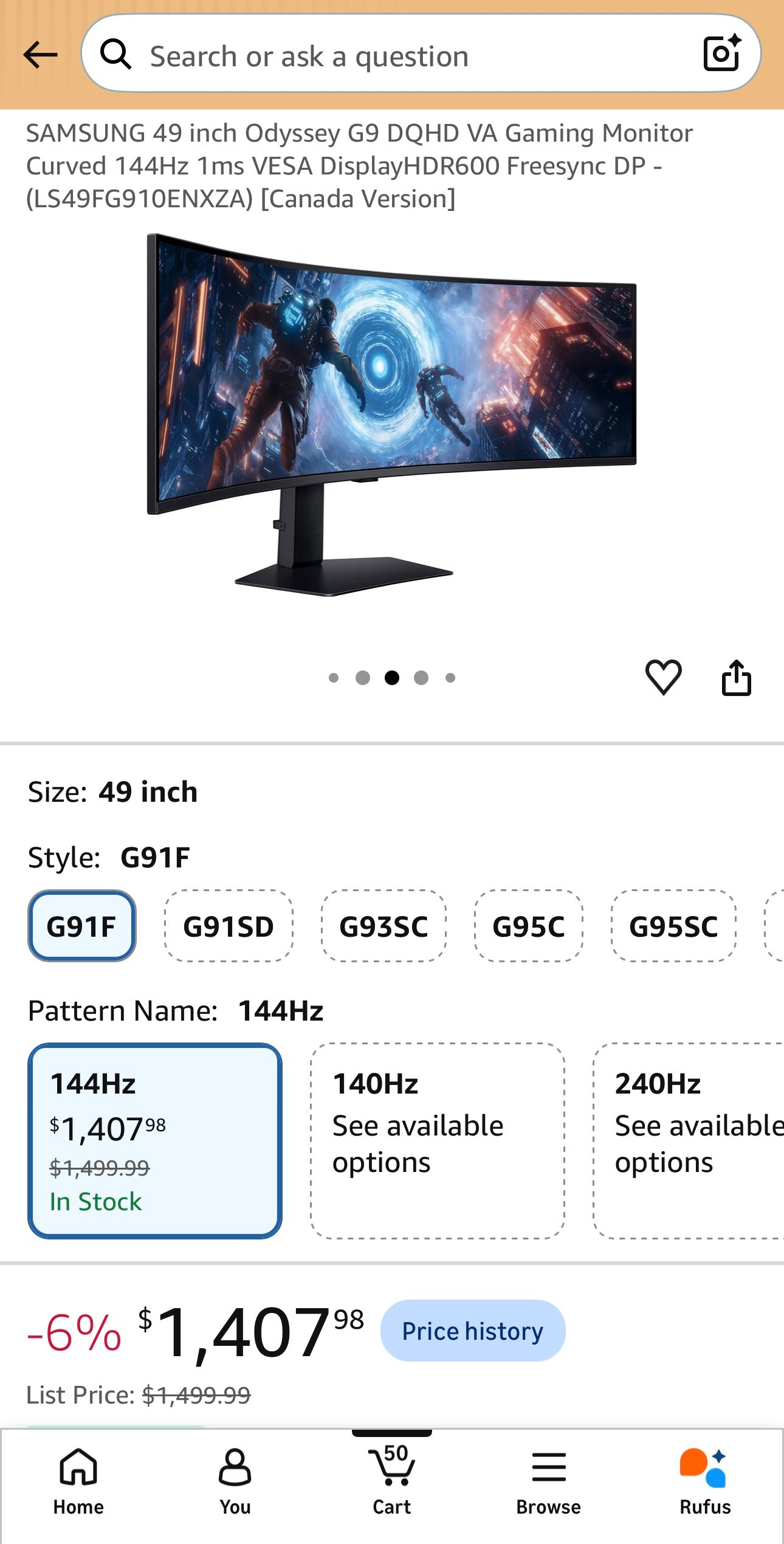 SAMSUNG G9 49" Odyssey 144Hz 1ms DQHD Gaming/Editing Monitor Cur
