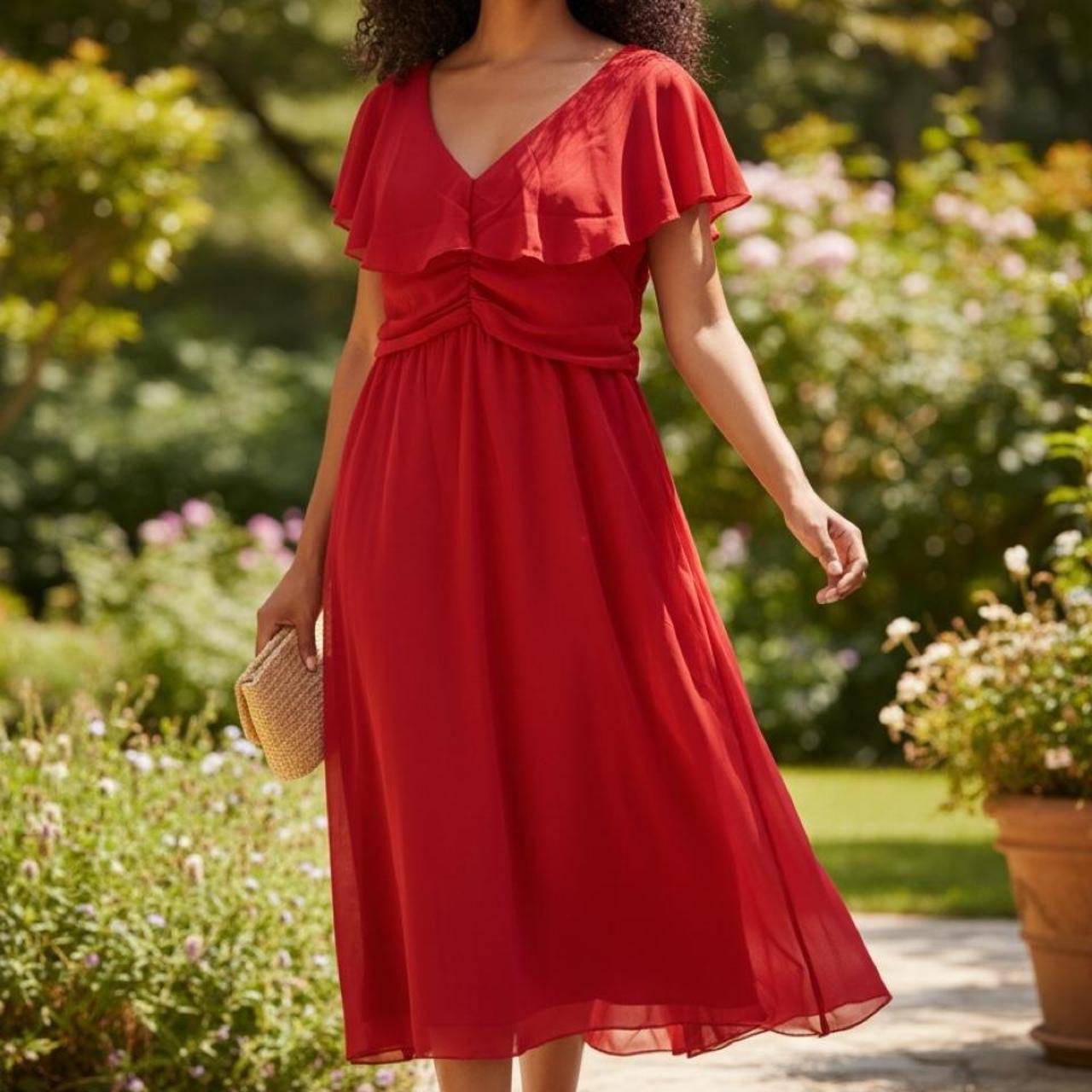 Red Ruffle Midi Dress – Size L – Brand New