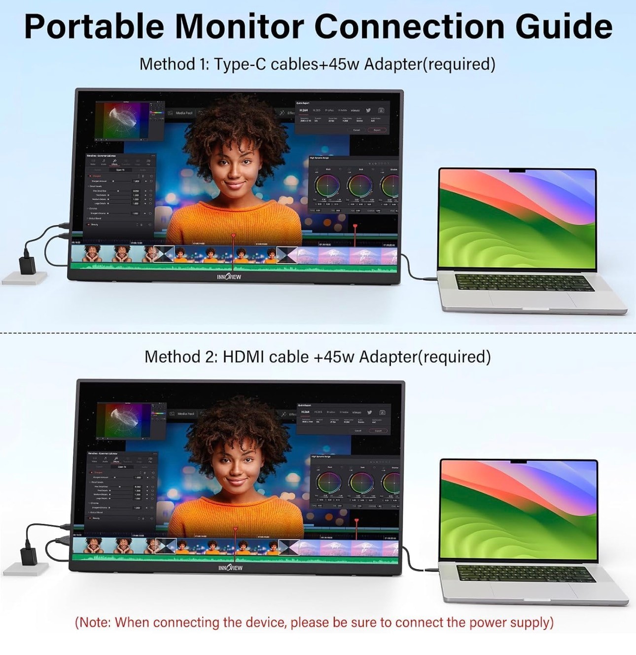 24” 4K Portable Monitor UHD 100%sRGB IPS Speakers USB-C/HDMI 180 - photo 5