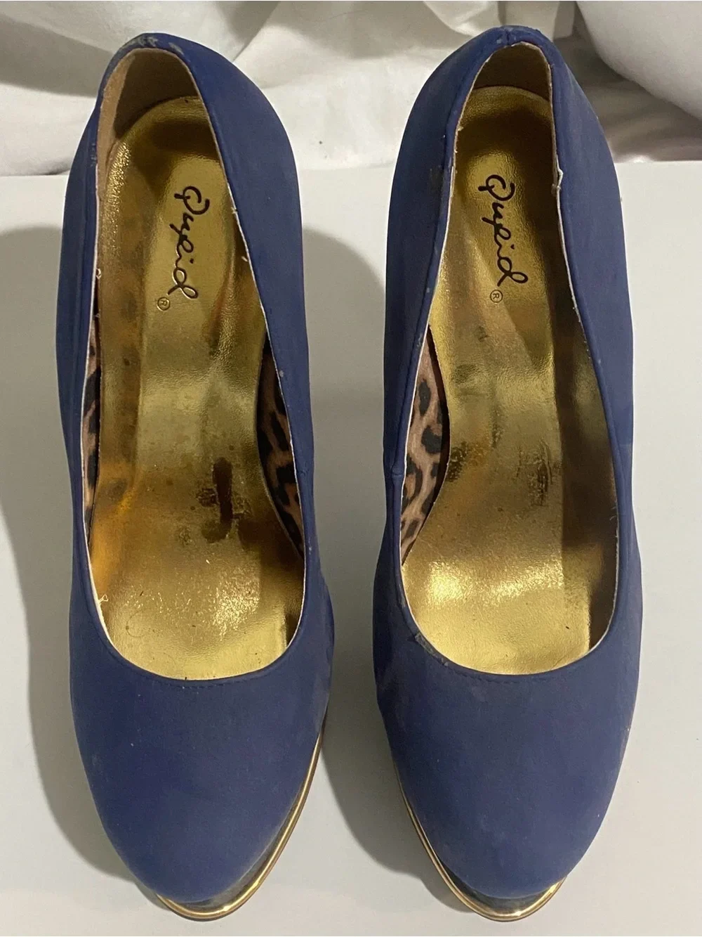 Qupid Women's 8 Royal Blue Leopard Print Pumps Platform Heels