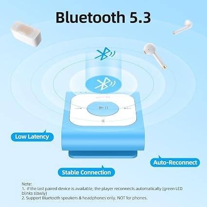 Mini Clip MP3 Player with Bluetooth 5.3 & FM Radio (Blue) - photo 2