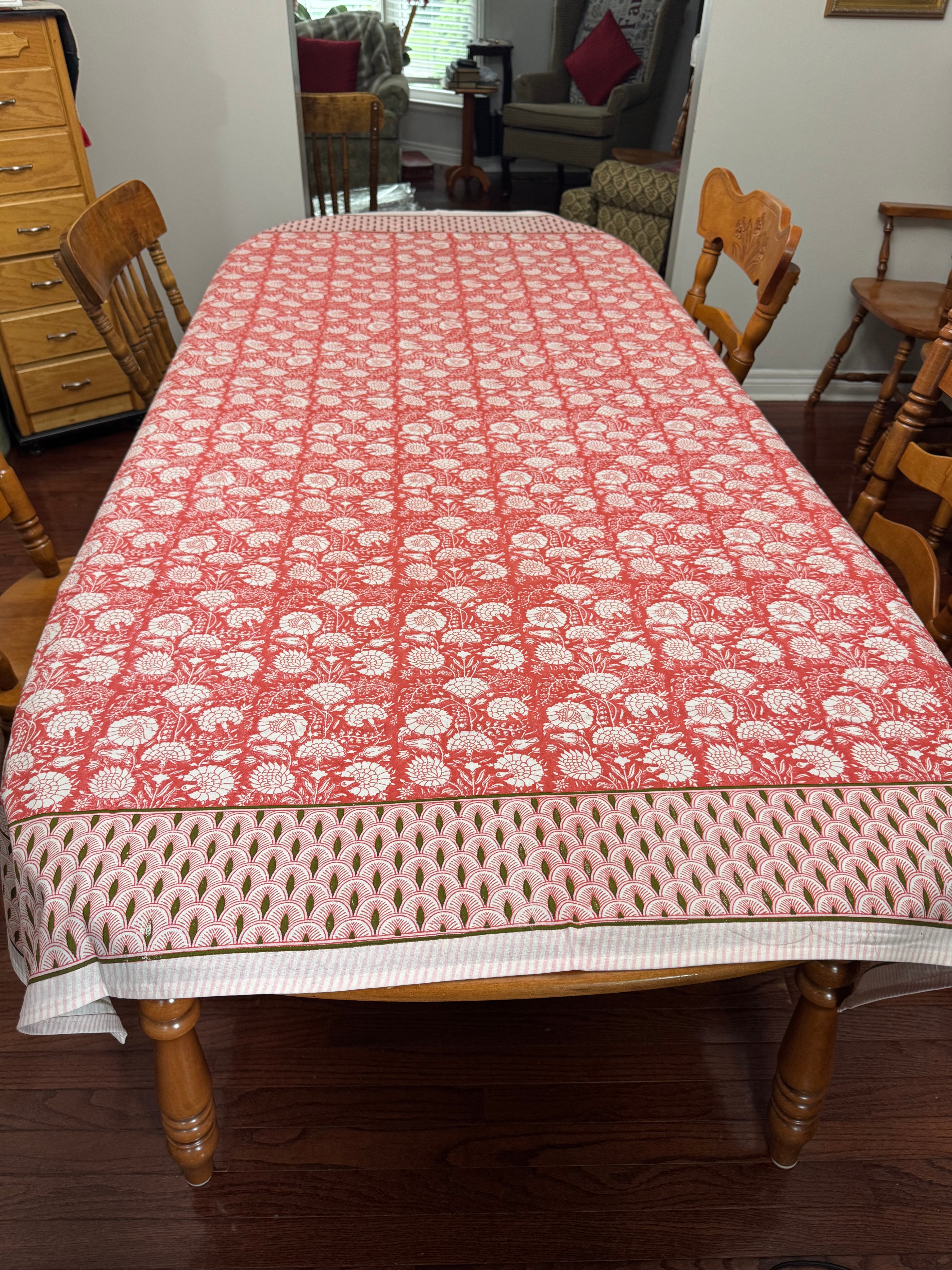Brand New • Red & White Print Cotton Tablecloth • Steal Deal