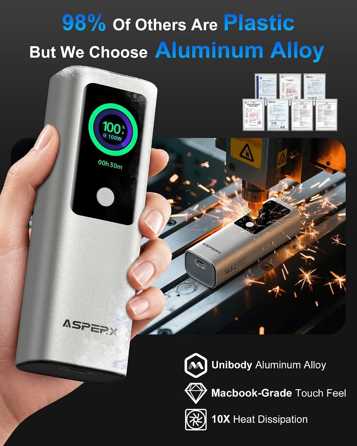 Laptop Power Bank, 165W 20,000mAh, Aluminum Unibody, TFT Display - photo 5