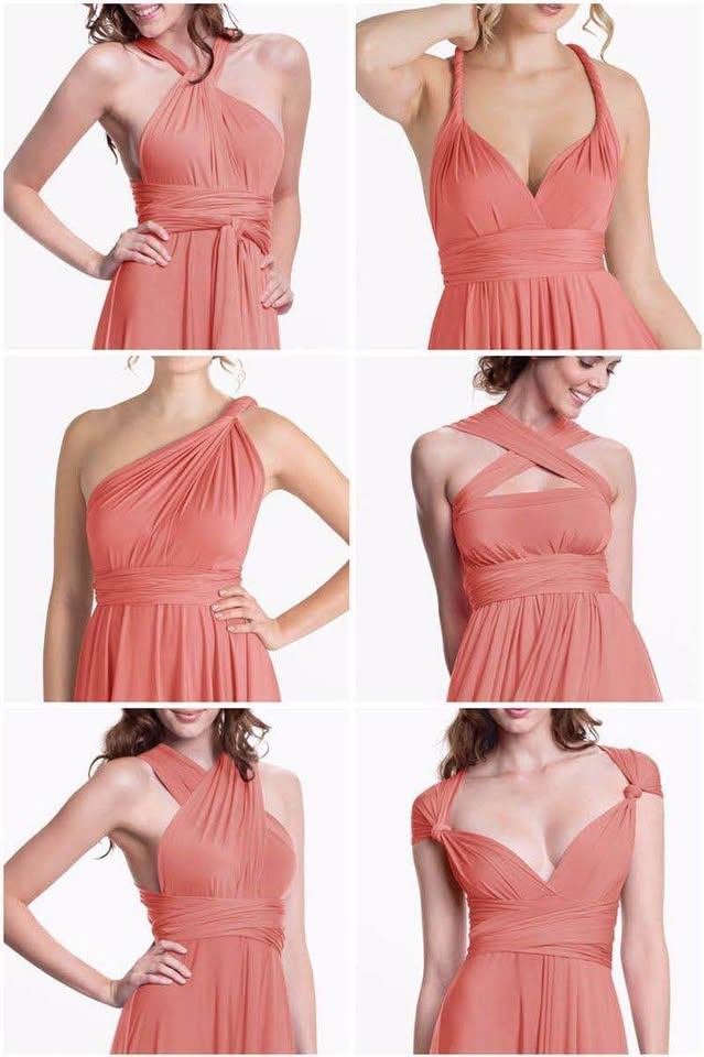 Henkaa Sakura Midi Convertible Dress - Peach Pink Coral