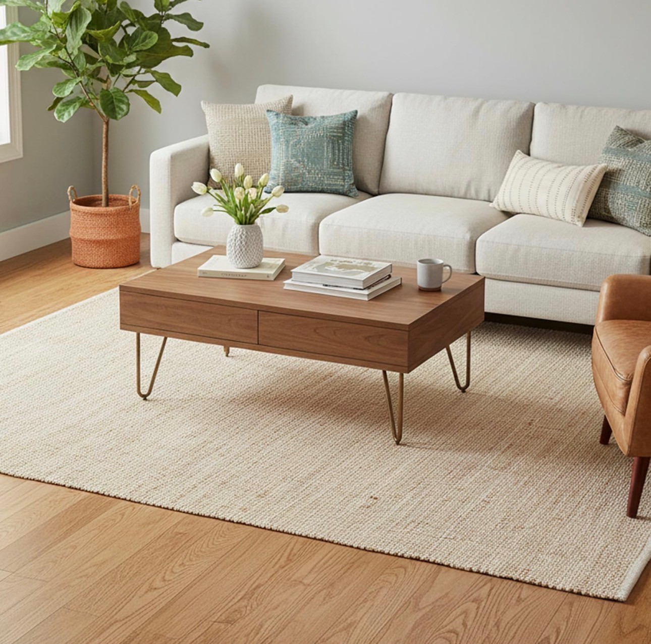 Jute Cotton Area Rug 6X9' Natural Handcrafted Vintage - photo 4