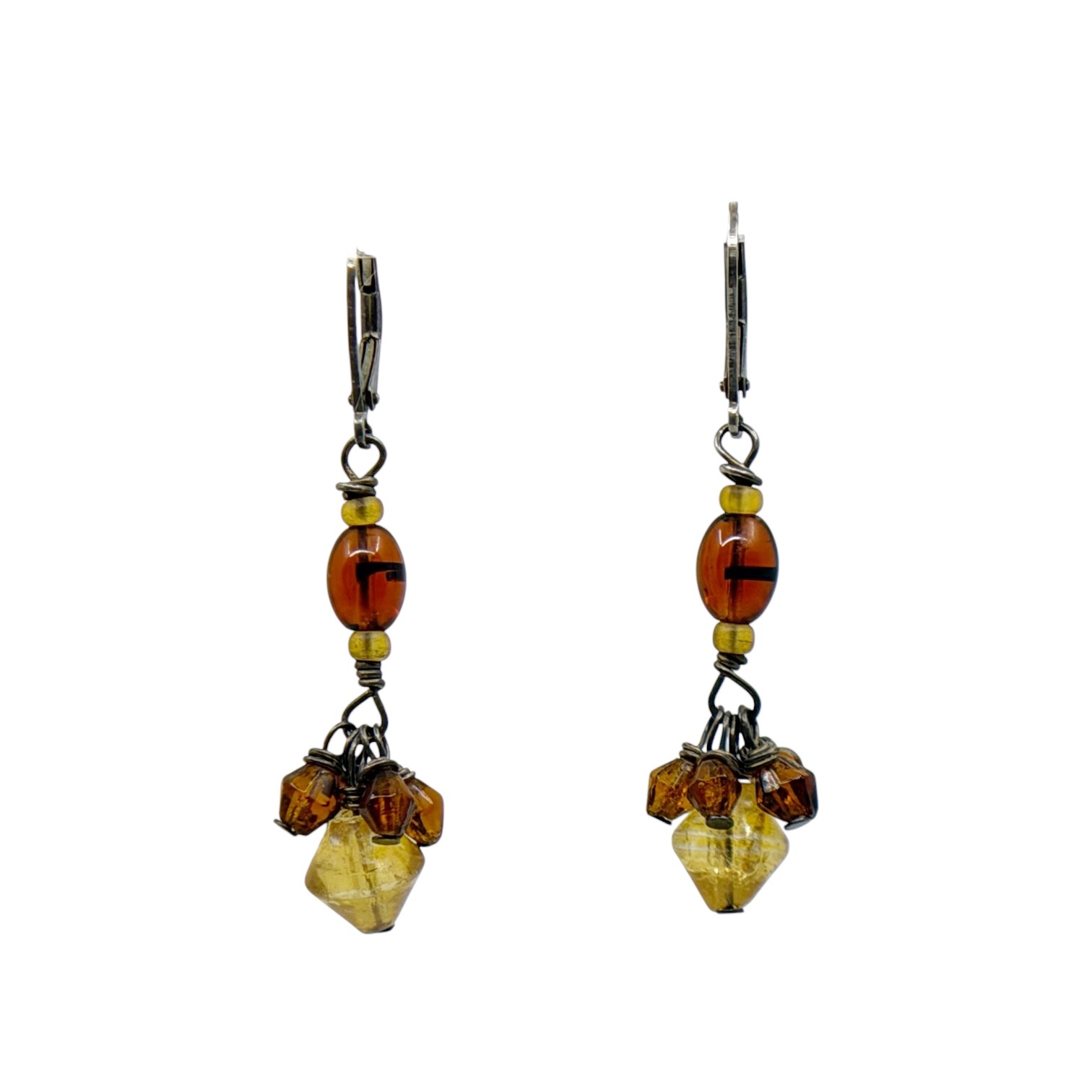 Sterling silver amber glass bead earrings - GM1024
