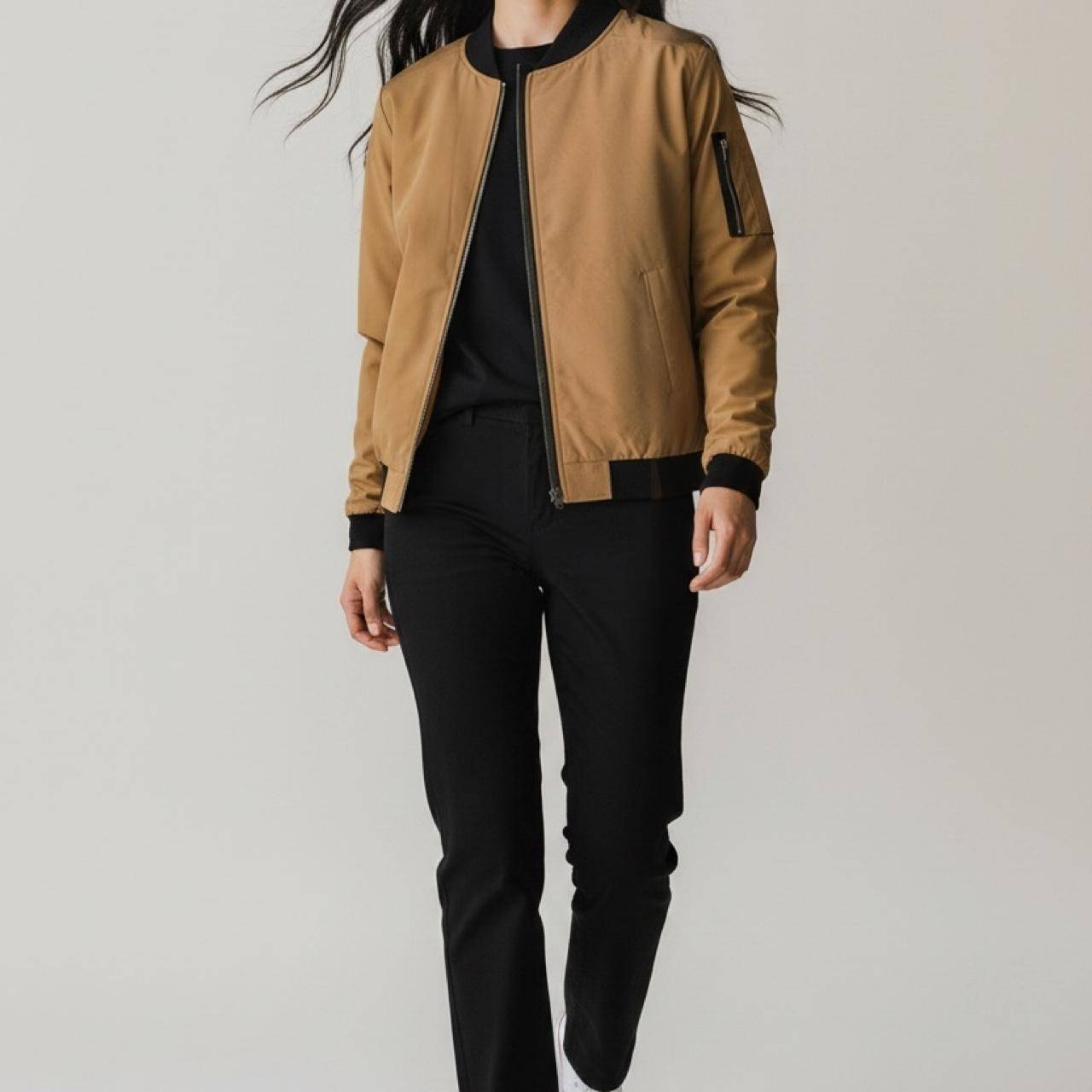 Tan Bomber Jacket Black Trim – Size L – Brand New, Unisex - photo 3