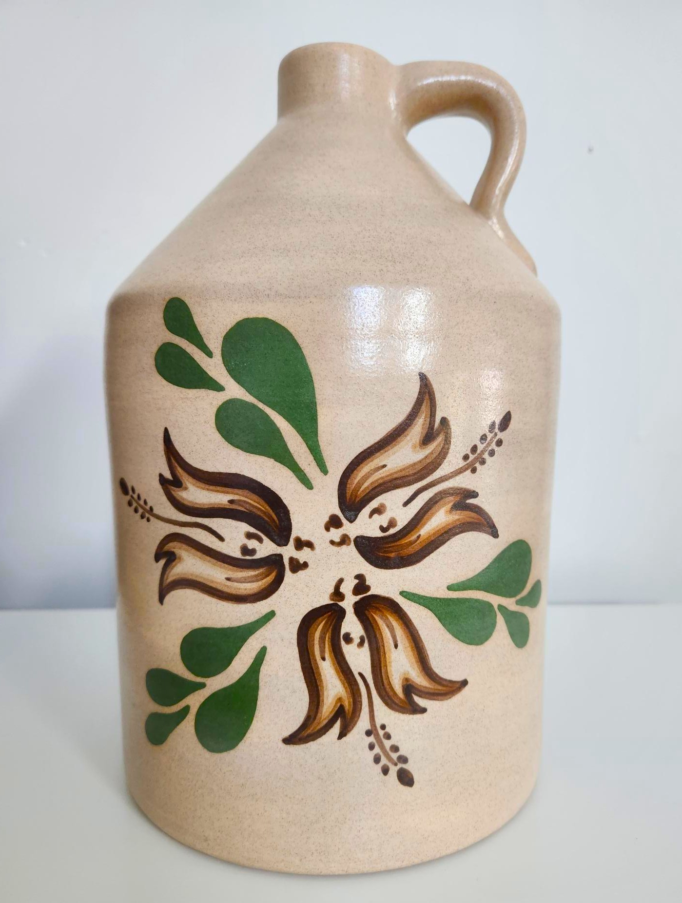 Artisan-Signed Canadian Pottery: Hand-Painted Stoneware Jug