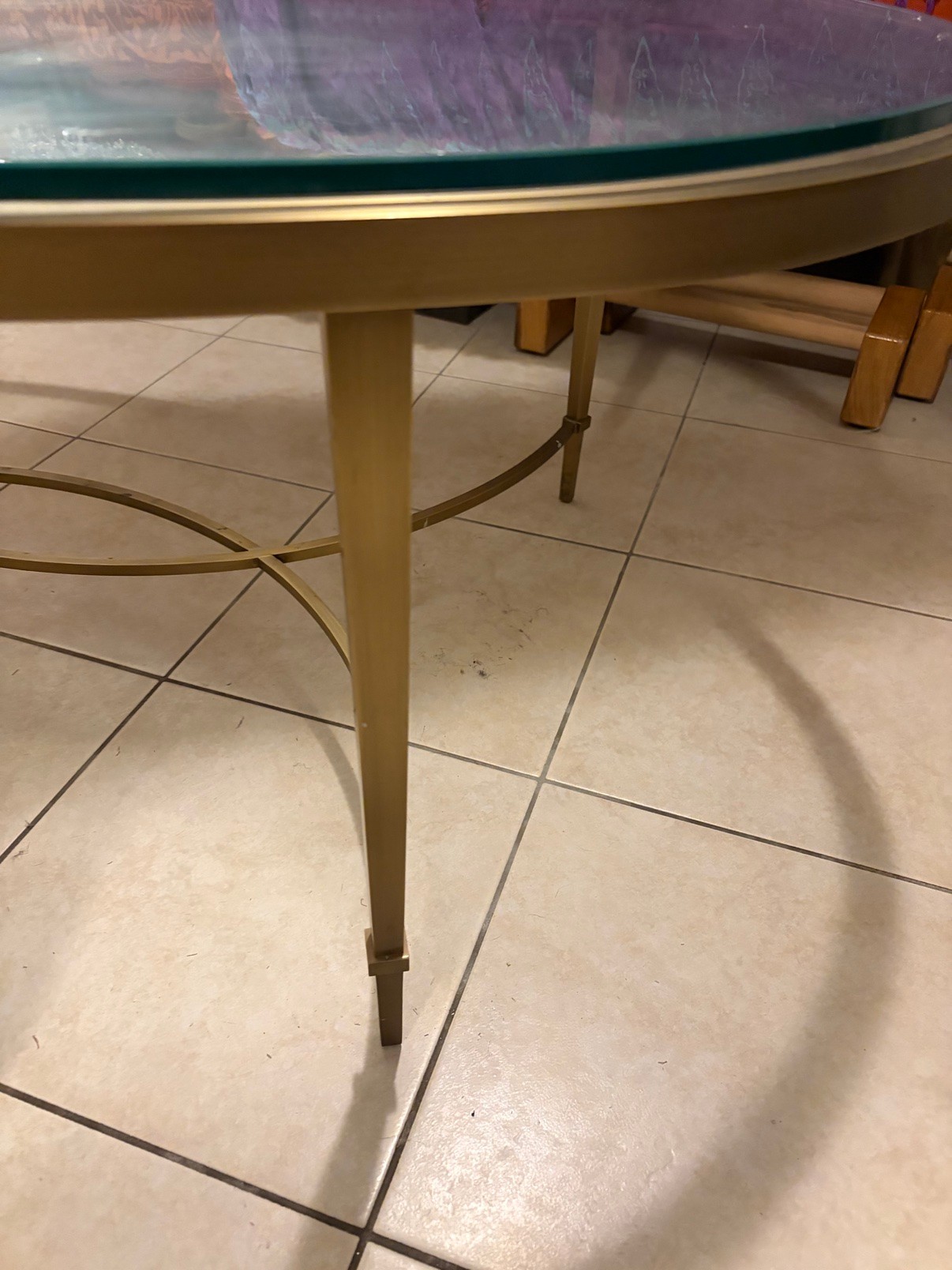 Coffee Table Modern Oval Glass & Brass - photo 3