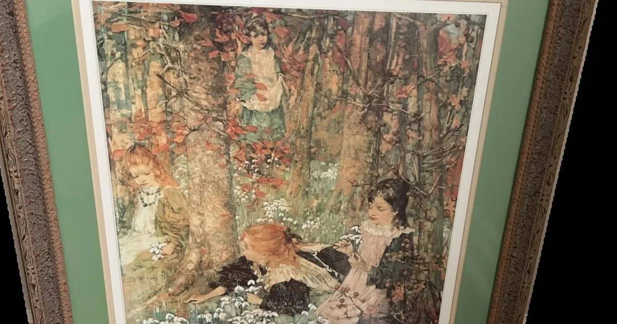 Framed E.A. Hornel Print - Girls in Forest Art