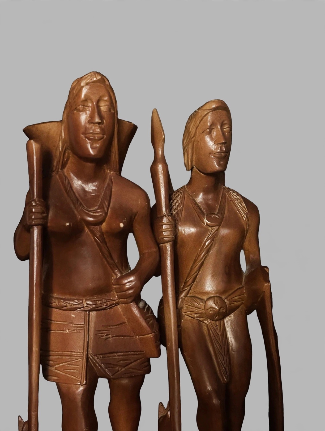 Vintage Hand-Carved Wood Tribal Figure Pair 12 Inch - photo 2