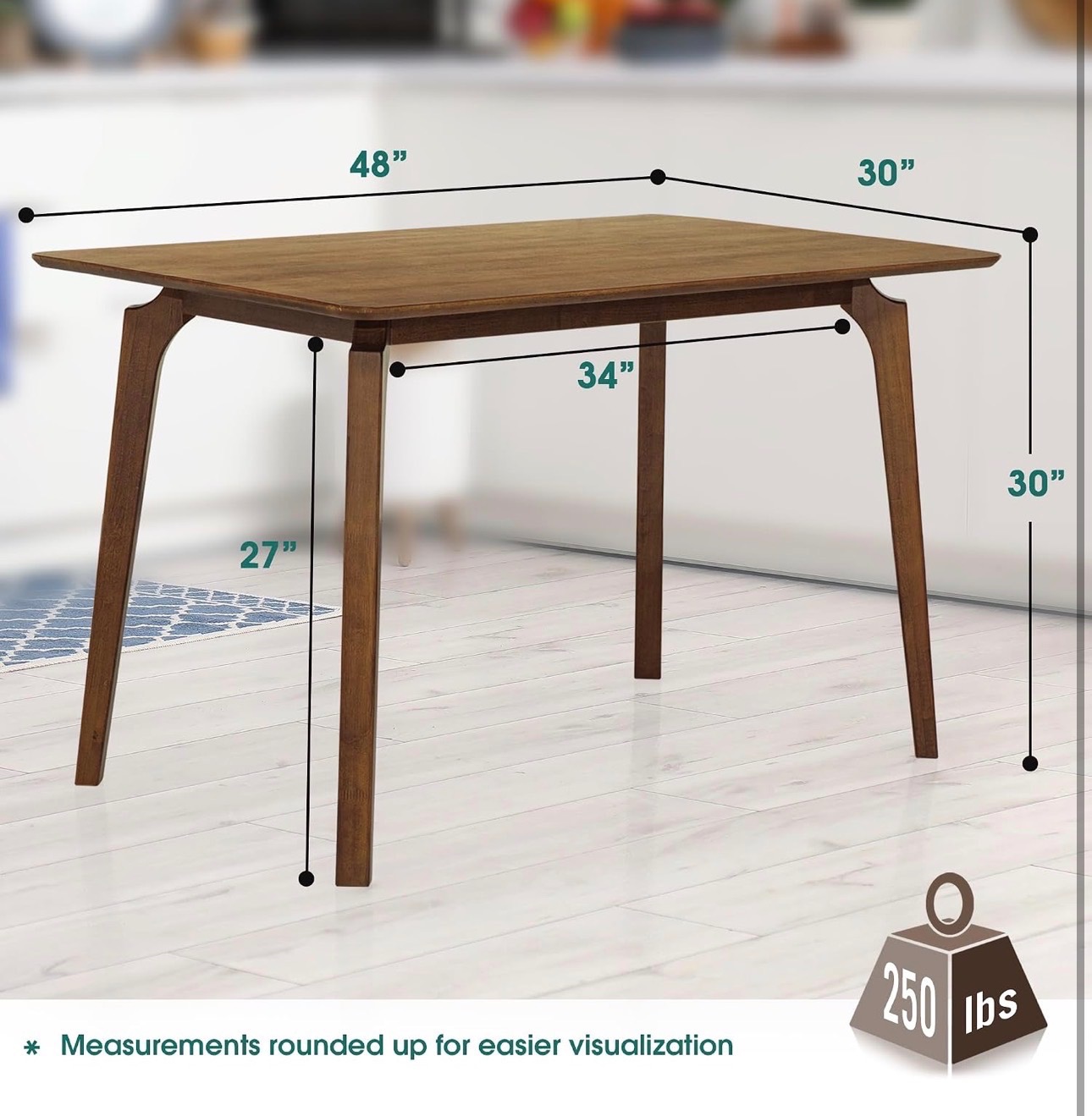 NEW: Solid Wood Dining Kitchen Table 48" Modern Easy Assembly - photo 3