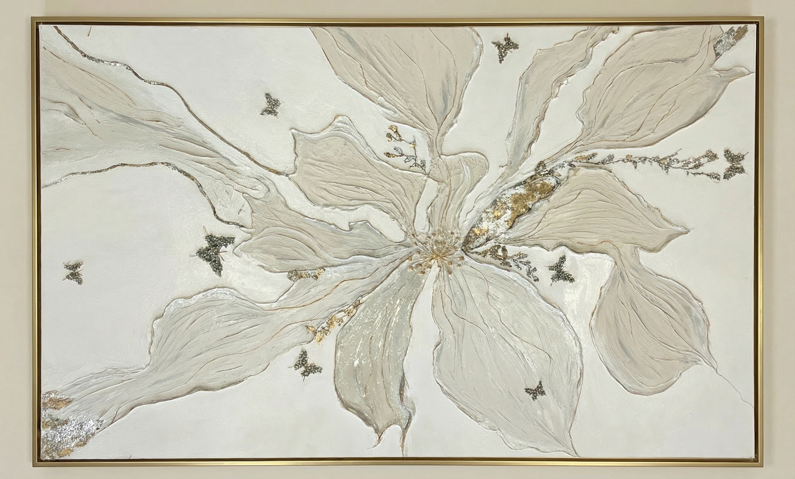 Large butterfly and floral artwork with crushed glass, stones - photo 2