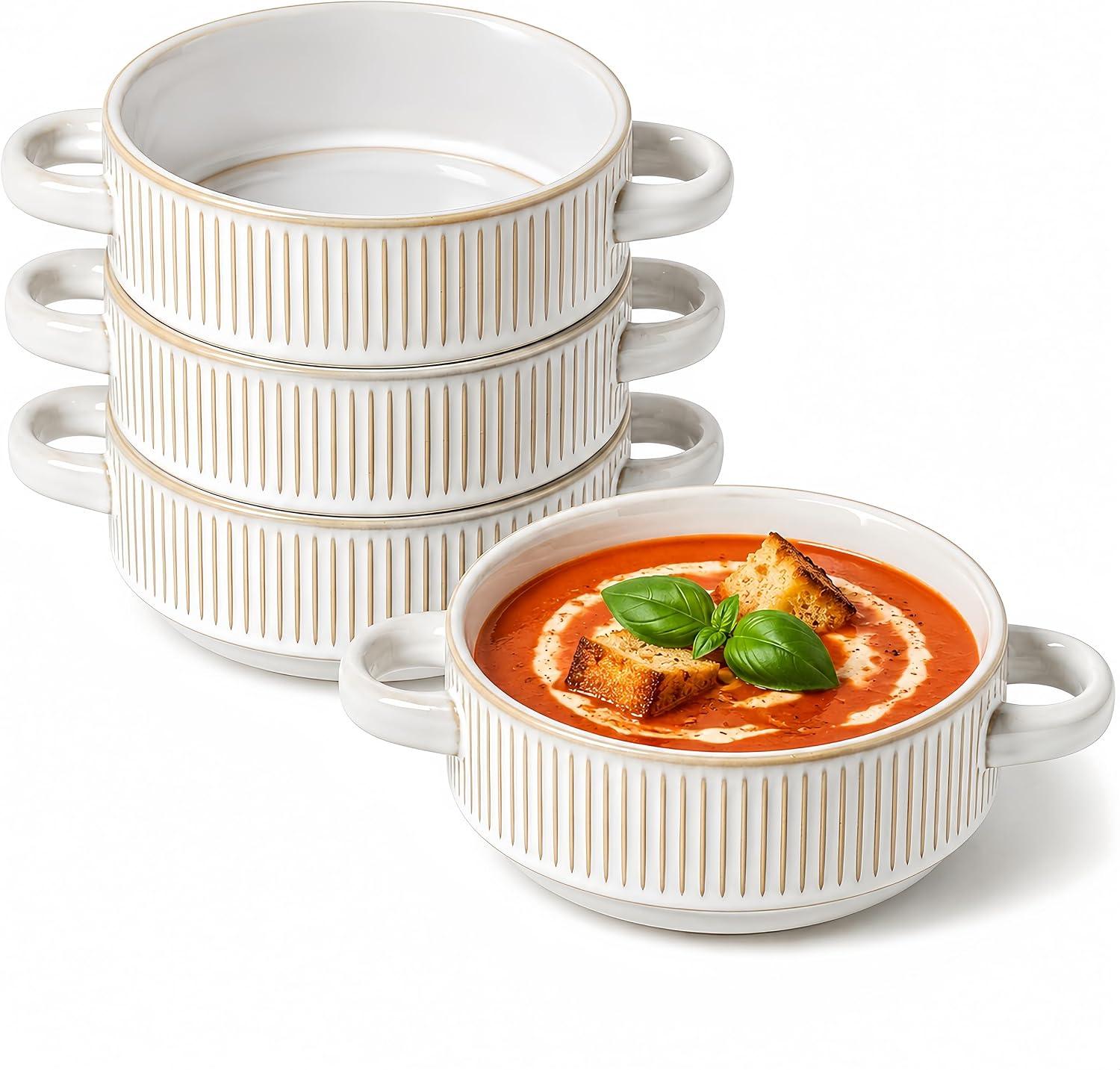 26 Oz Soup Bowls with Handles, Set of 4