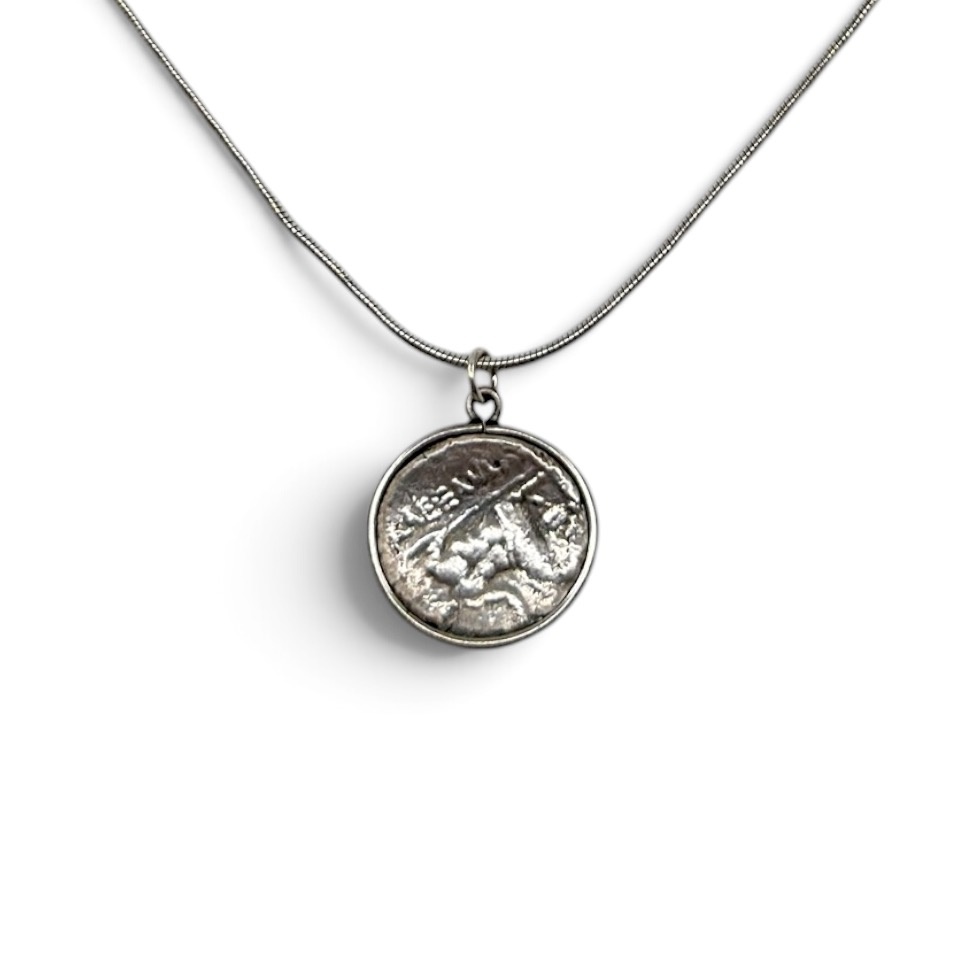 sterling silver LARISSA & ZEUS drachma Greek coin pendant - photo 2