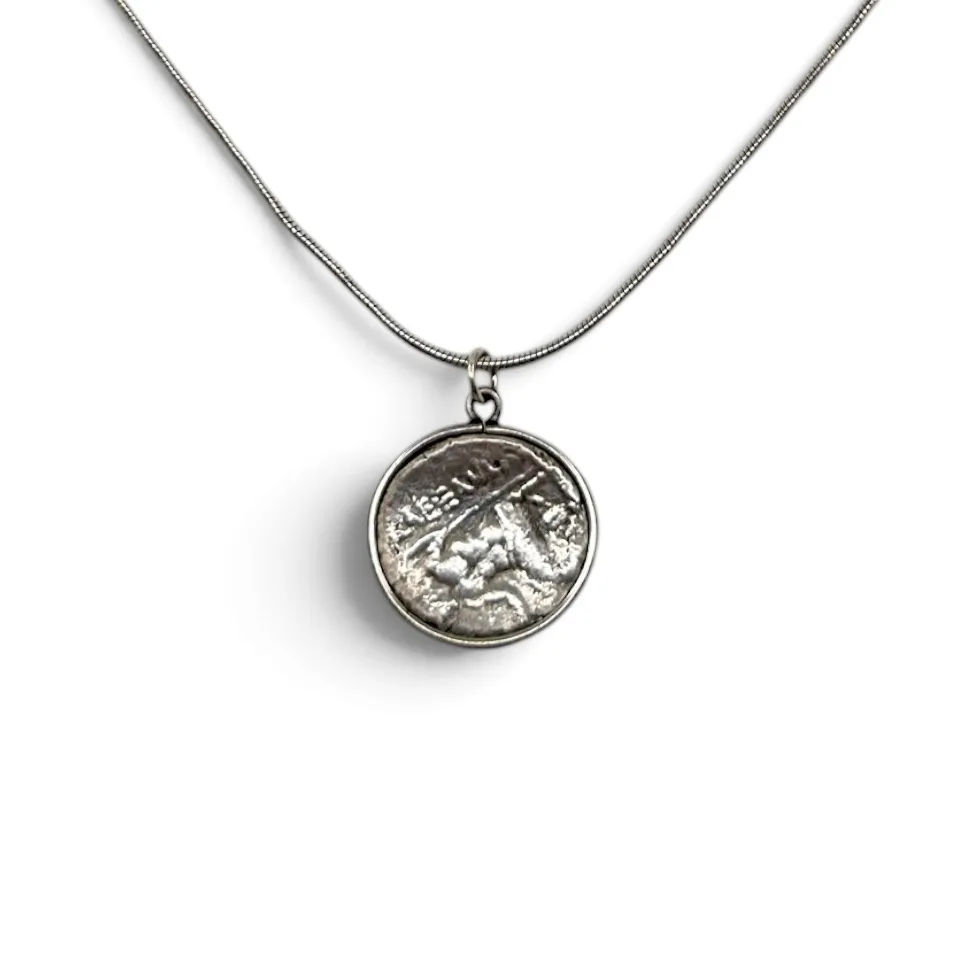 sterling silver LARISSA & ZEUS drachma Greek coin pendant - photo 2
